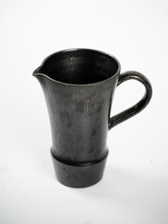 Wunderschöner schwarz glasierter Keramikkrug aus Vallauris, Frankreich um 1950