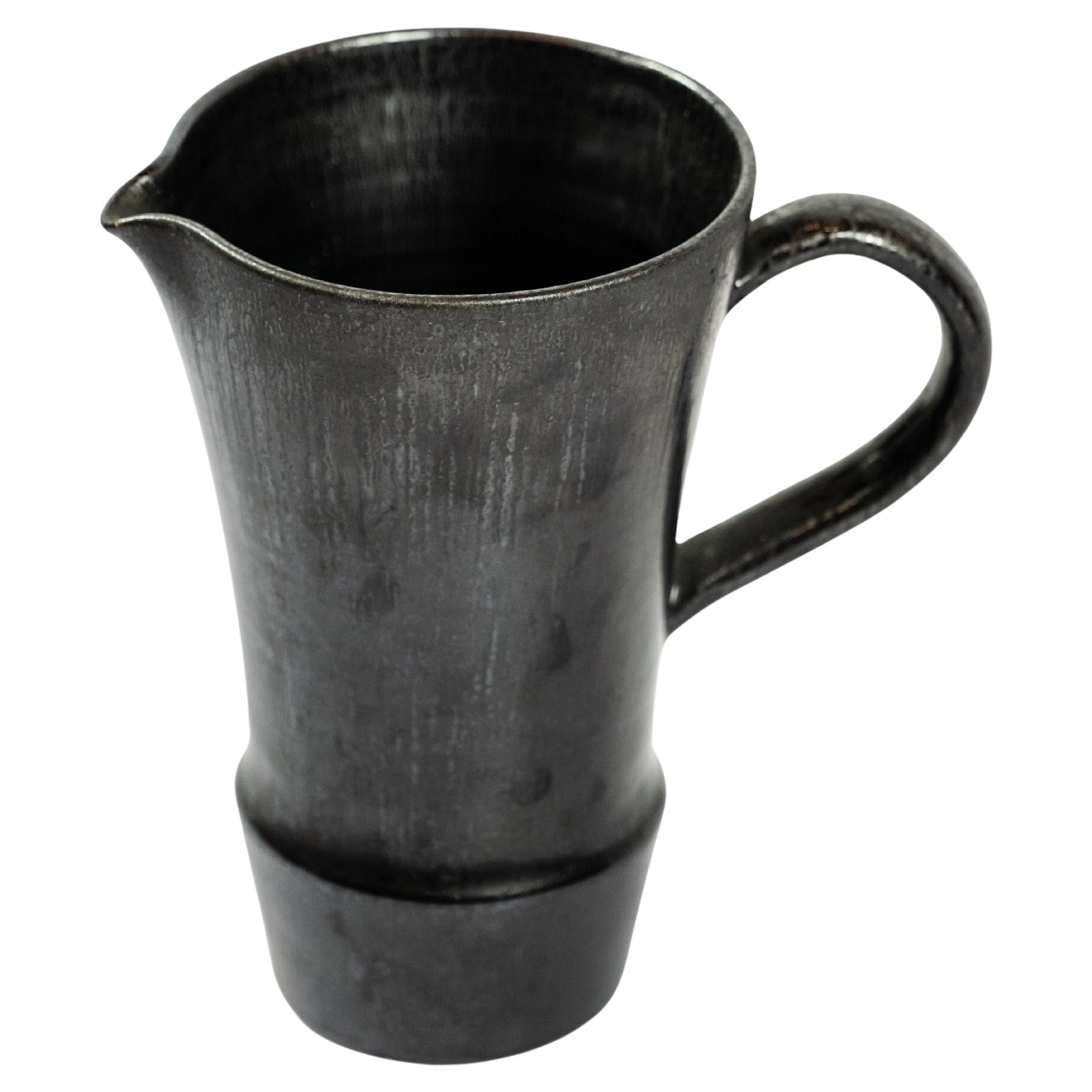 Wonderfull black glazed ceramic pitcher from Vallauris, France circa 1950