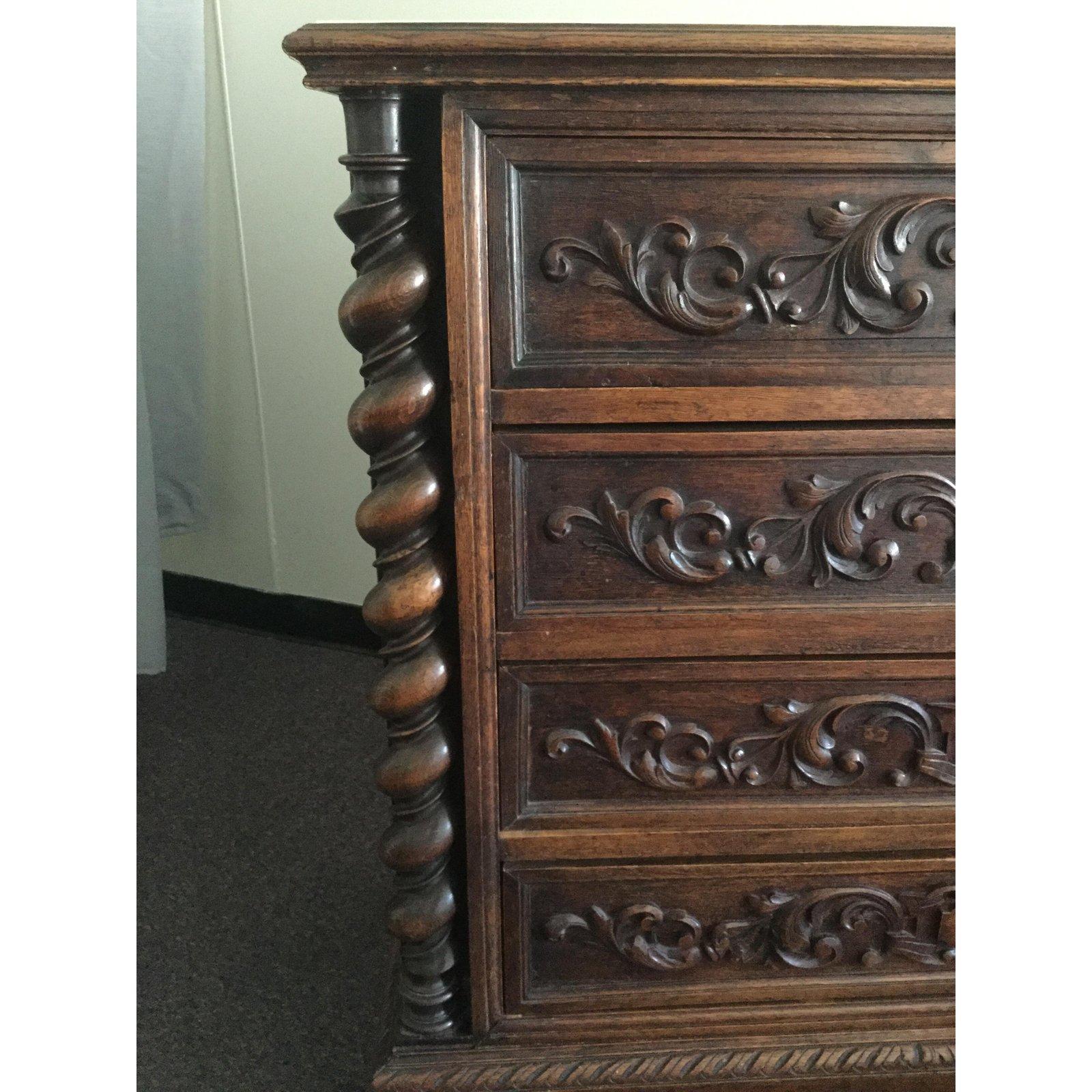 Marble Wonderfully Carved French Barley Twist Renaissance Style Chest of Drawers