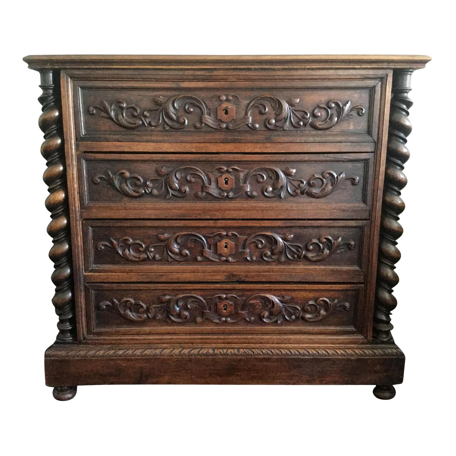 Wonderfully Carved French Barley Twist Renaissance Style Chest of Drawers