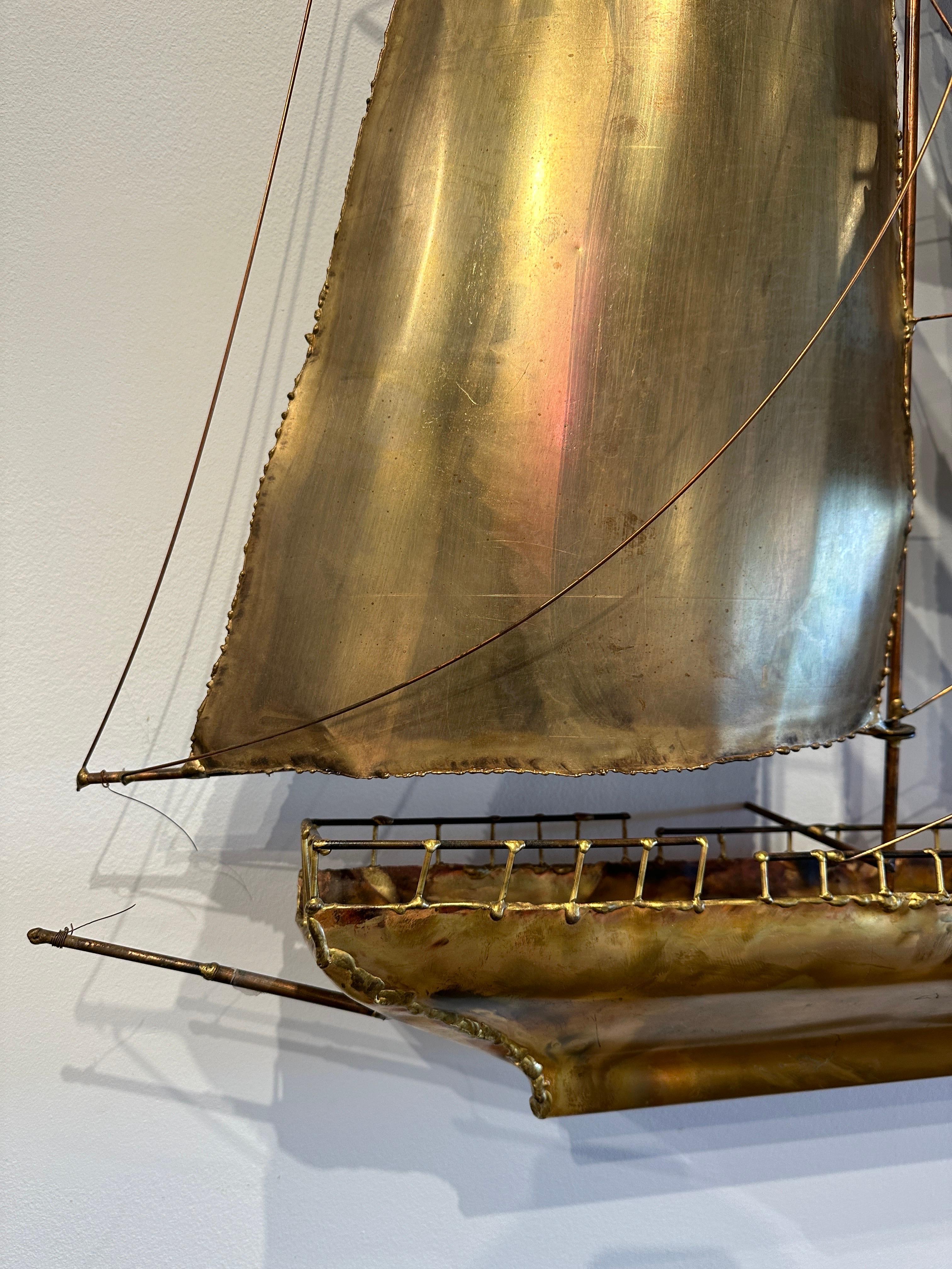 Wonderfully Crafted Large Brass Clipper Ship Wall Sculpture For Sale 3
