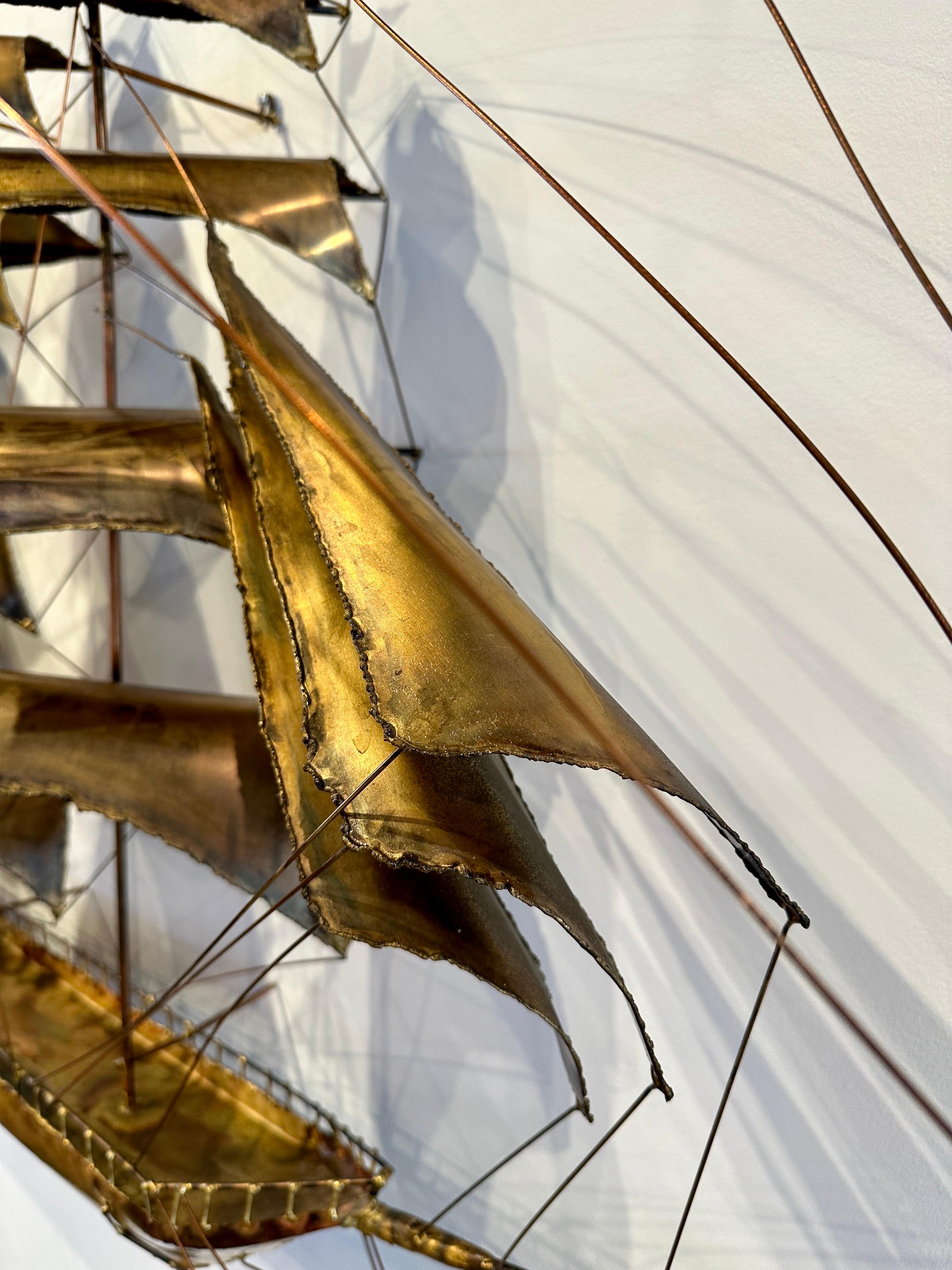 Wonderfully Crafted Large Brass Clipper Ship Wall Sculpture In Good Condition For Sale In East Hampton, NY