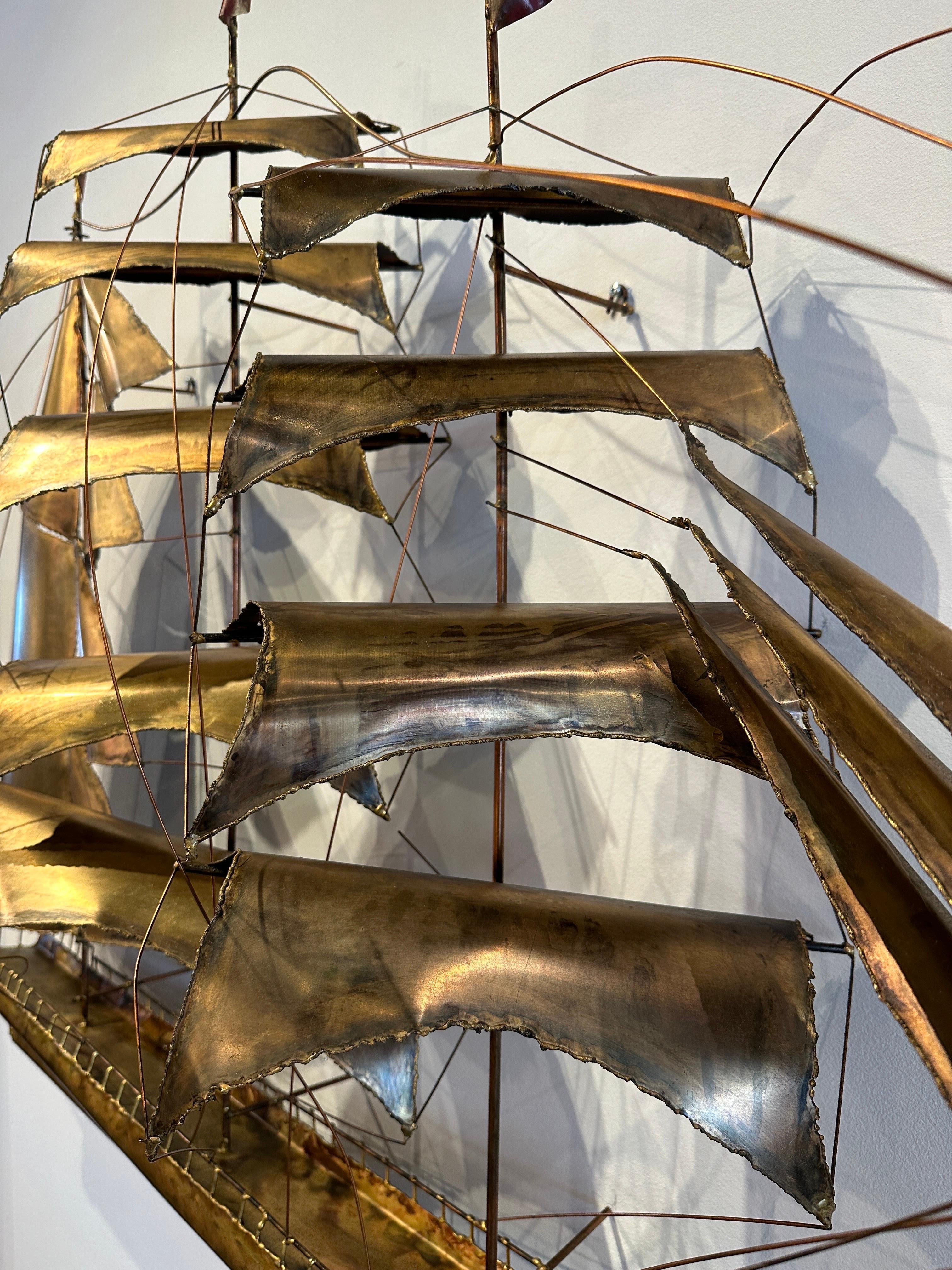 Wonderfully Crafted Large Brass Clipper Ship Wall Sculpture For Sale 1