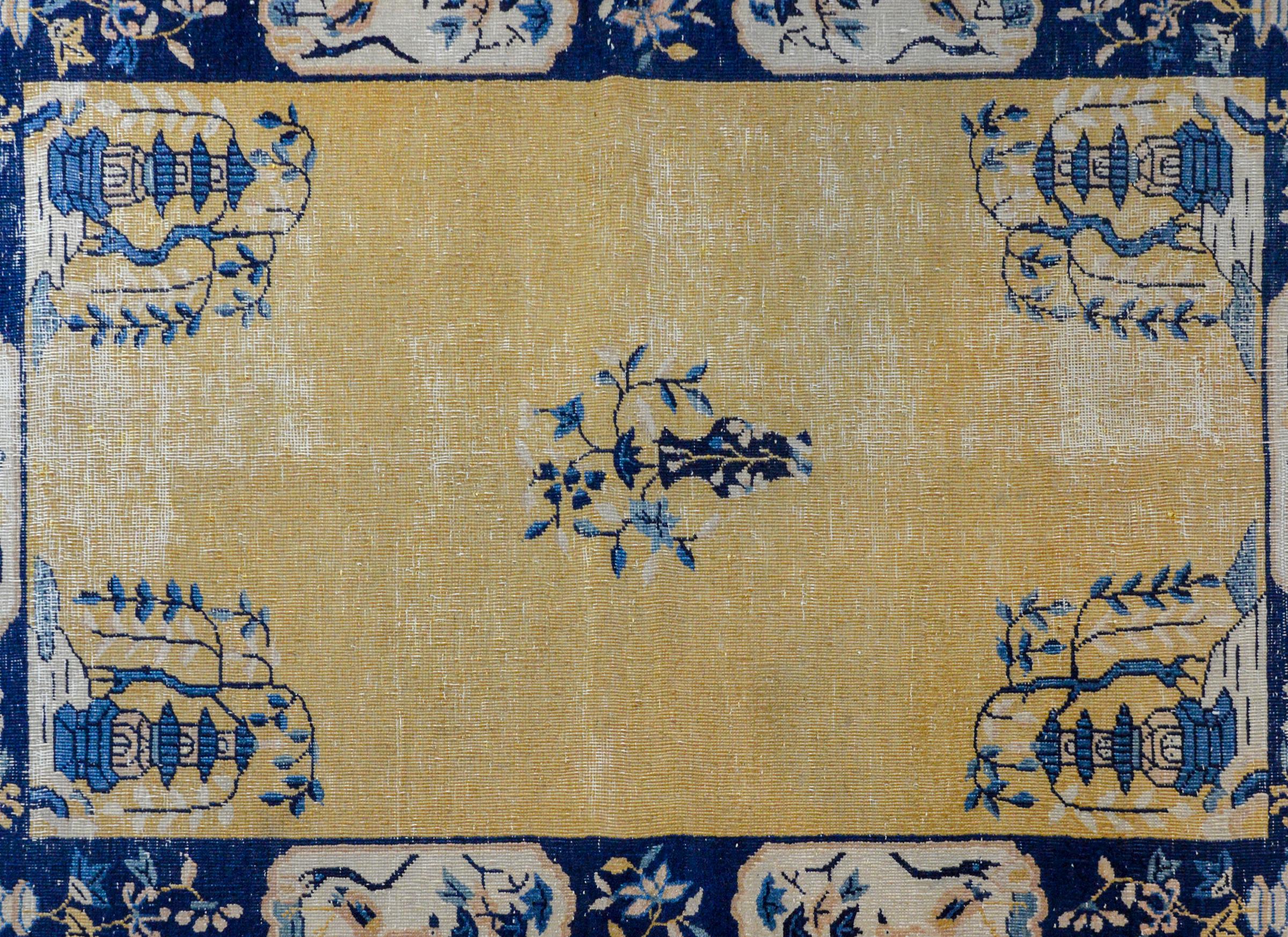 Vegetable Dyed Wonderfully Distressed Chinese Art Deco Rug For Sale