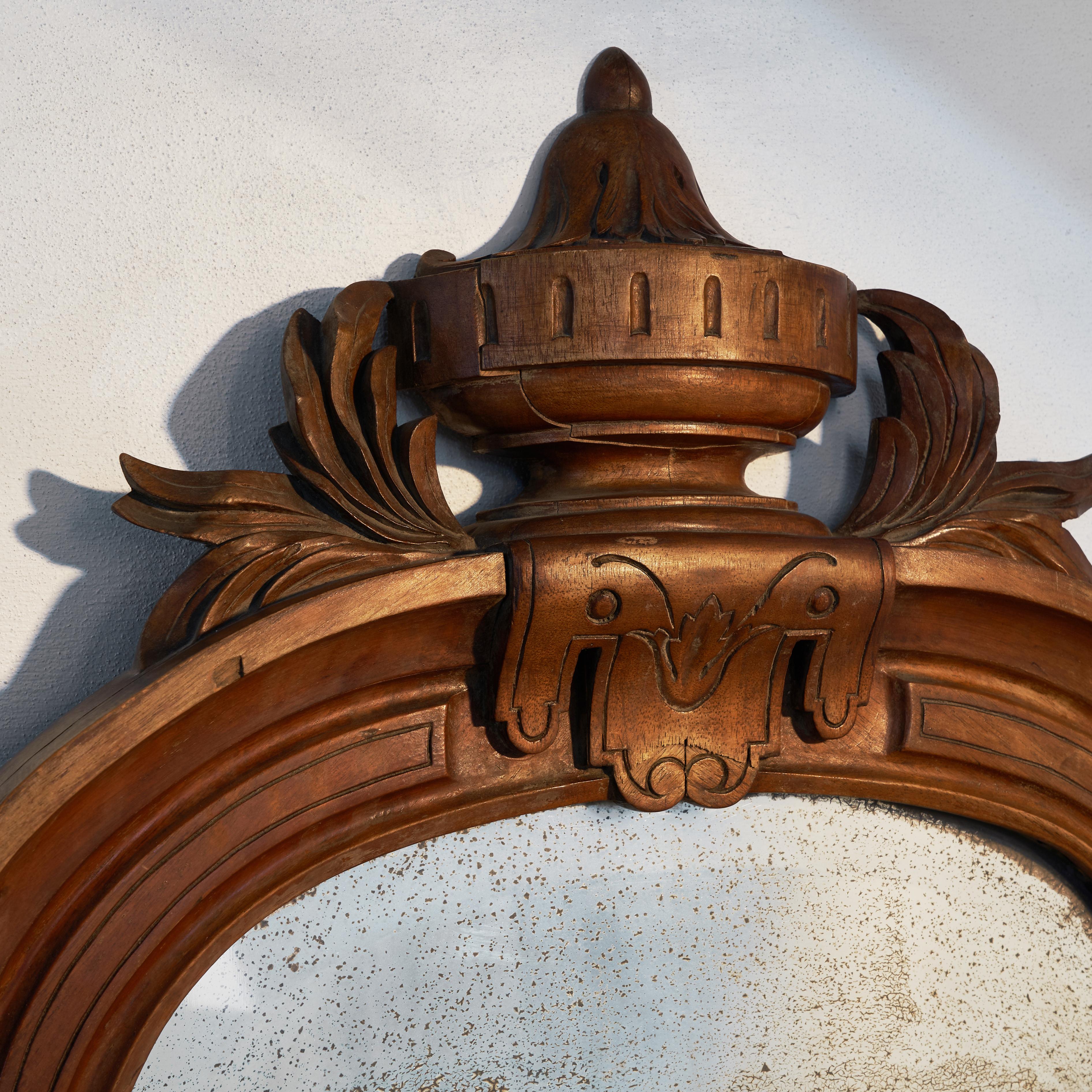 Hand-Carved Wonderfully Patinated Mirror in Carved Mahogany Frame For Sale