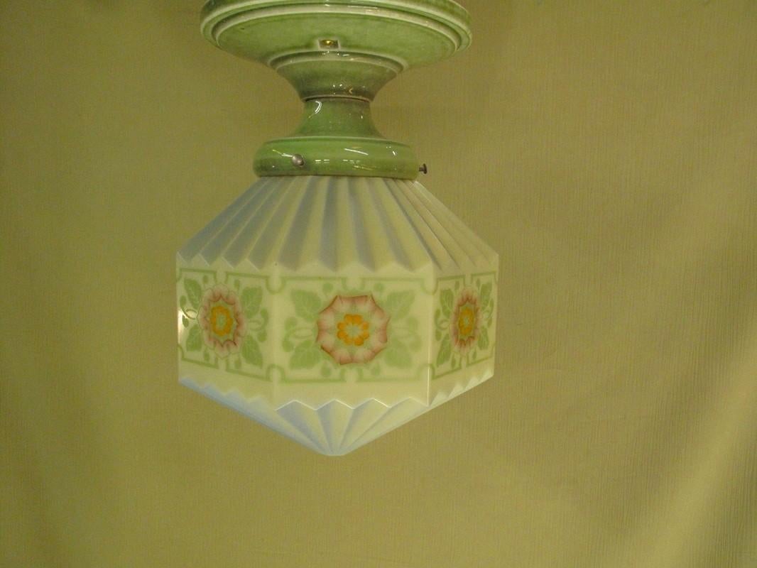 American Wonderfully Painted Globe on Vintage Green Porcelain Fitter For Sale