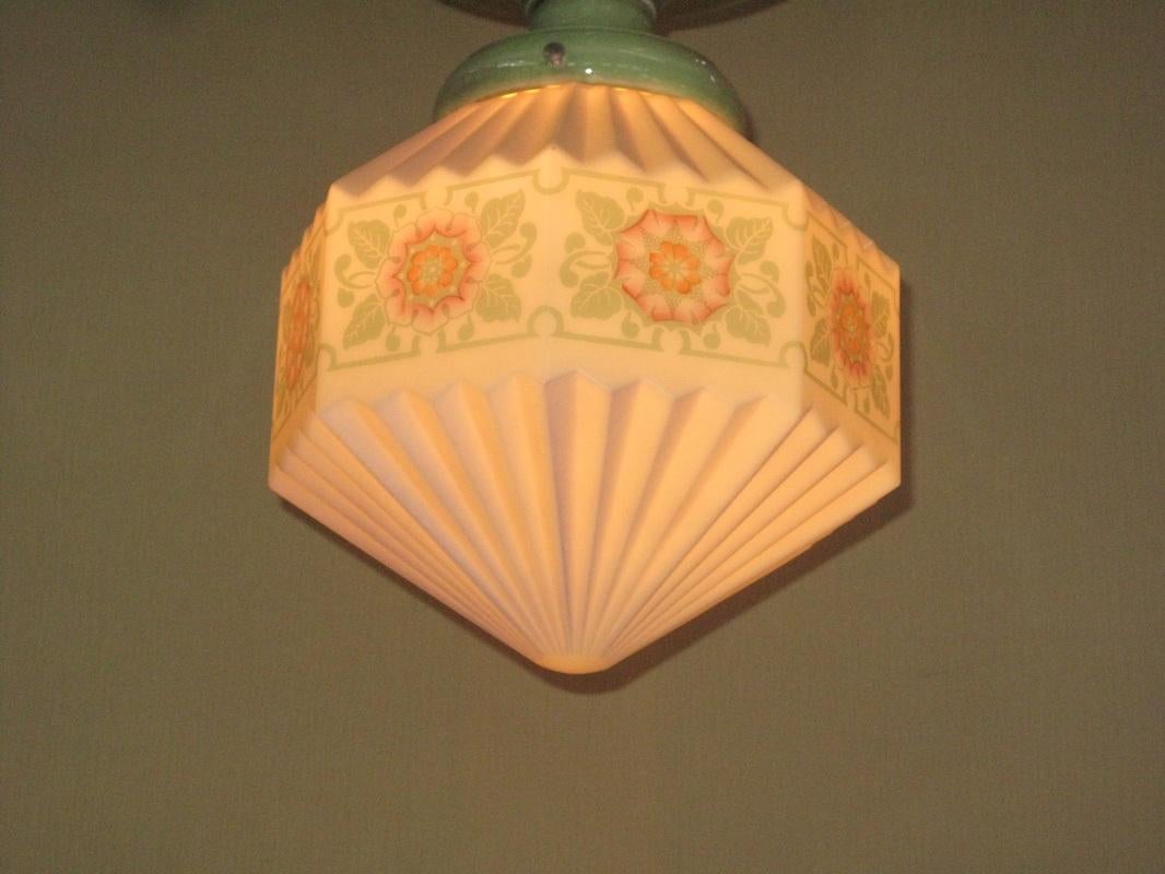 Wonderfully Painted Globe on Vintage Green Porcelain Fitter For Sale 1