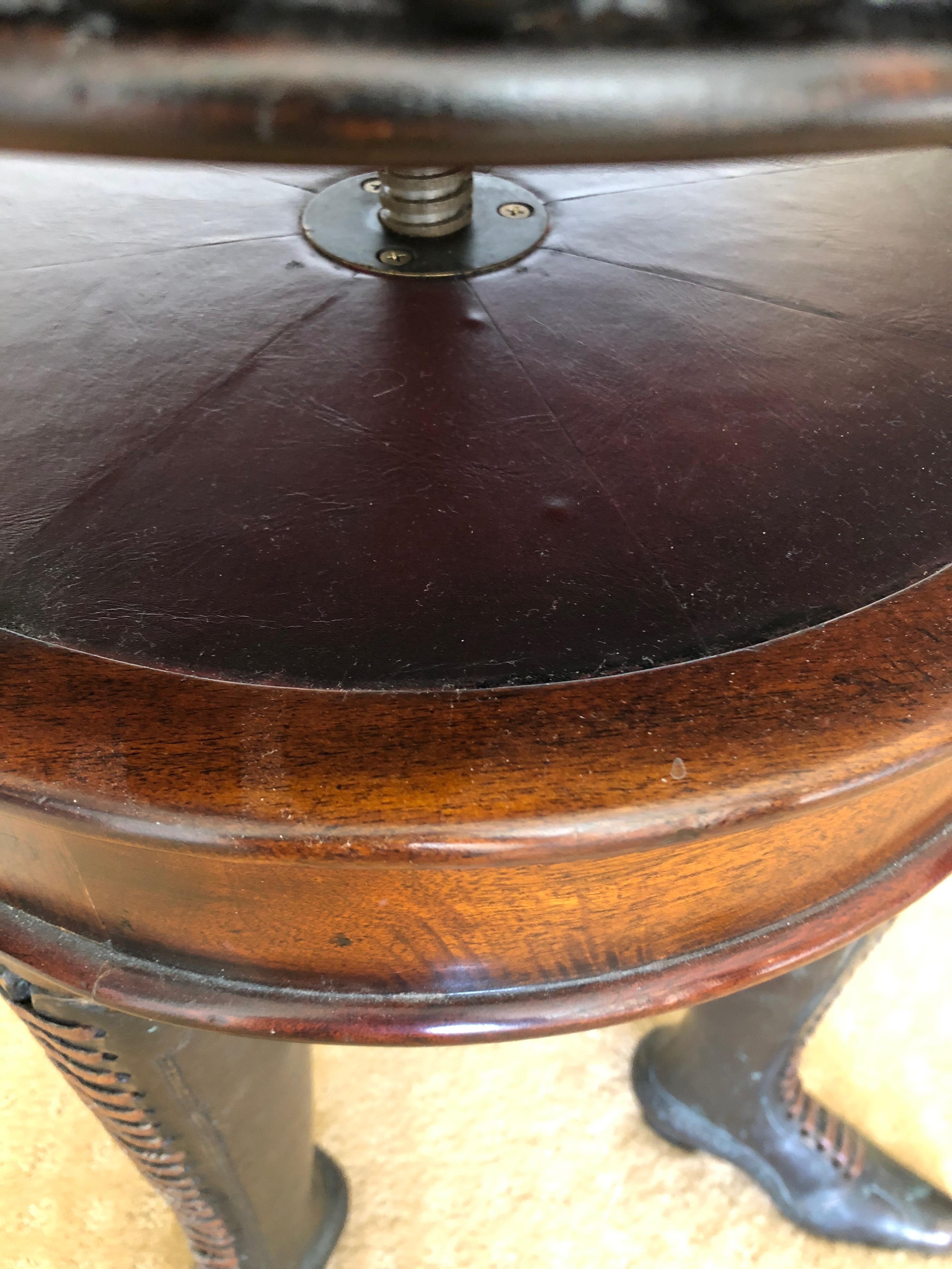 Wonderfully Whimsical Rotating Leather Top Stool with Bronze Lady's Boot Legs 2