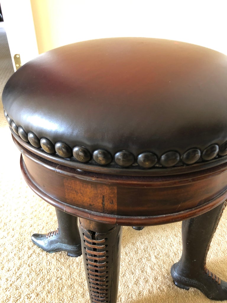 Wonderfully Whimsical Rotating Leather Top Stool with Bronze Lady's