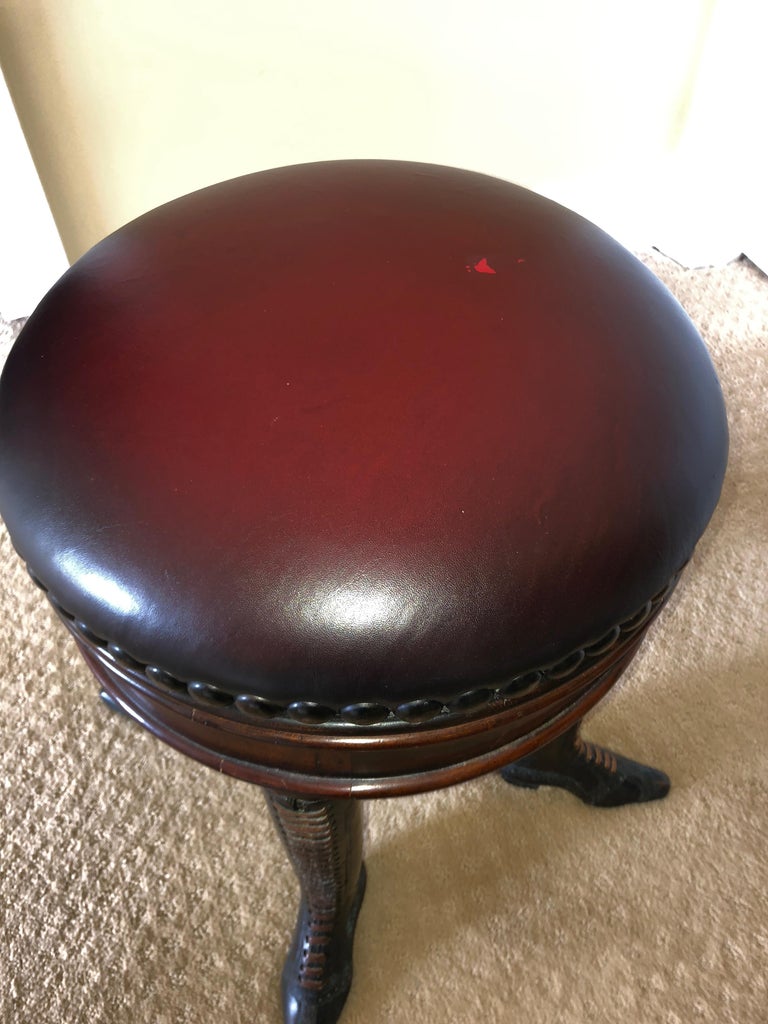 Wonderfully Whimsical Rotating Leather Top Stool with Bronze Lady's