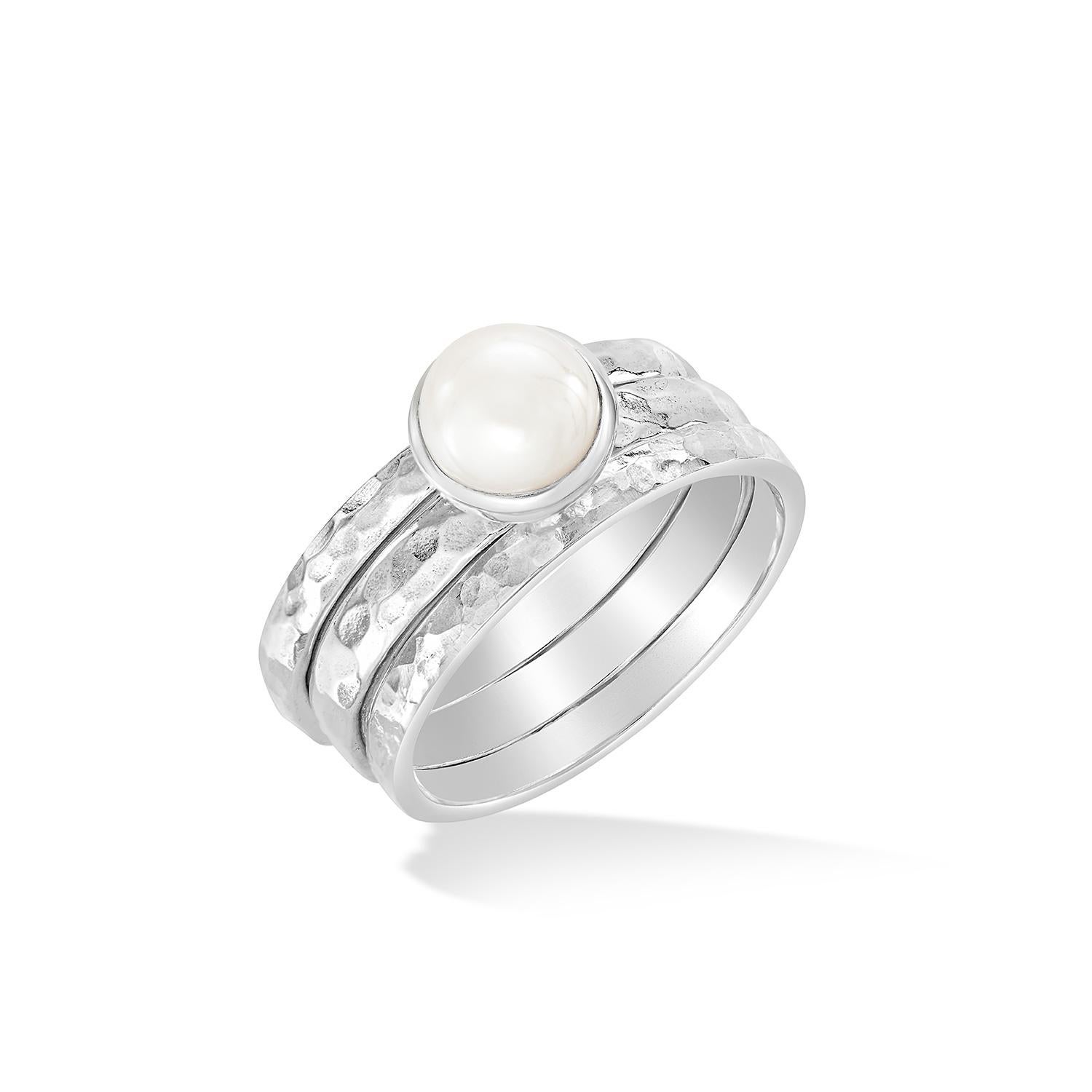 For Sale:  Wondrous Pearl Twinkle Stacking Rings In Sterling Silver 2