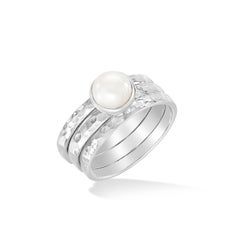 Wondrous Pearl Twinkle Stacking Rings In Sterling Silver