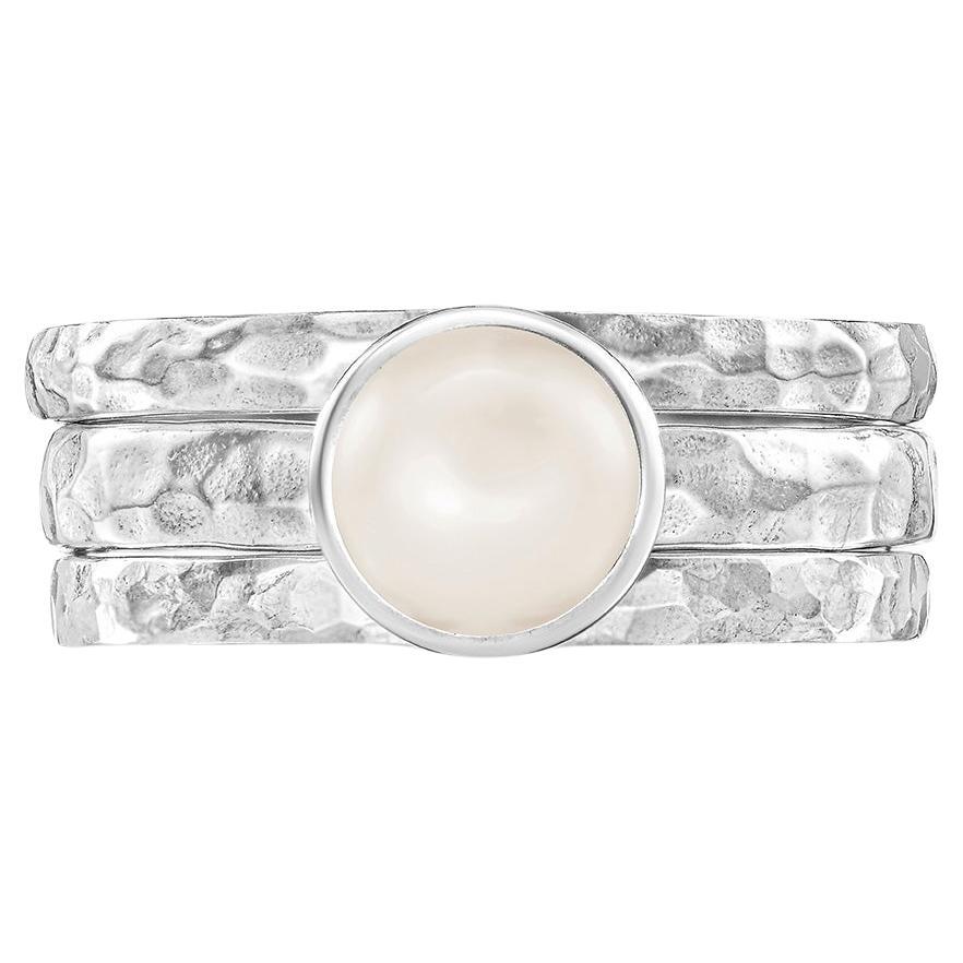 Wondrous Pearl Twinkle Stacking Rings In Sterling Silver