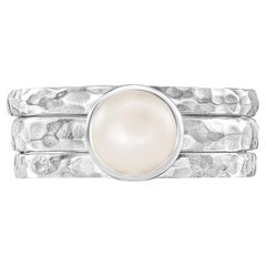 Wondrous Pearl Twinkle Stacking Rings In Sterling Silver