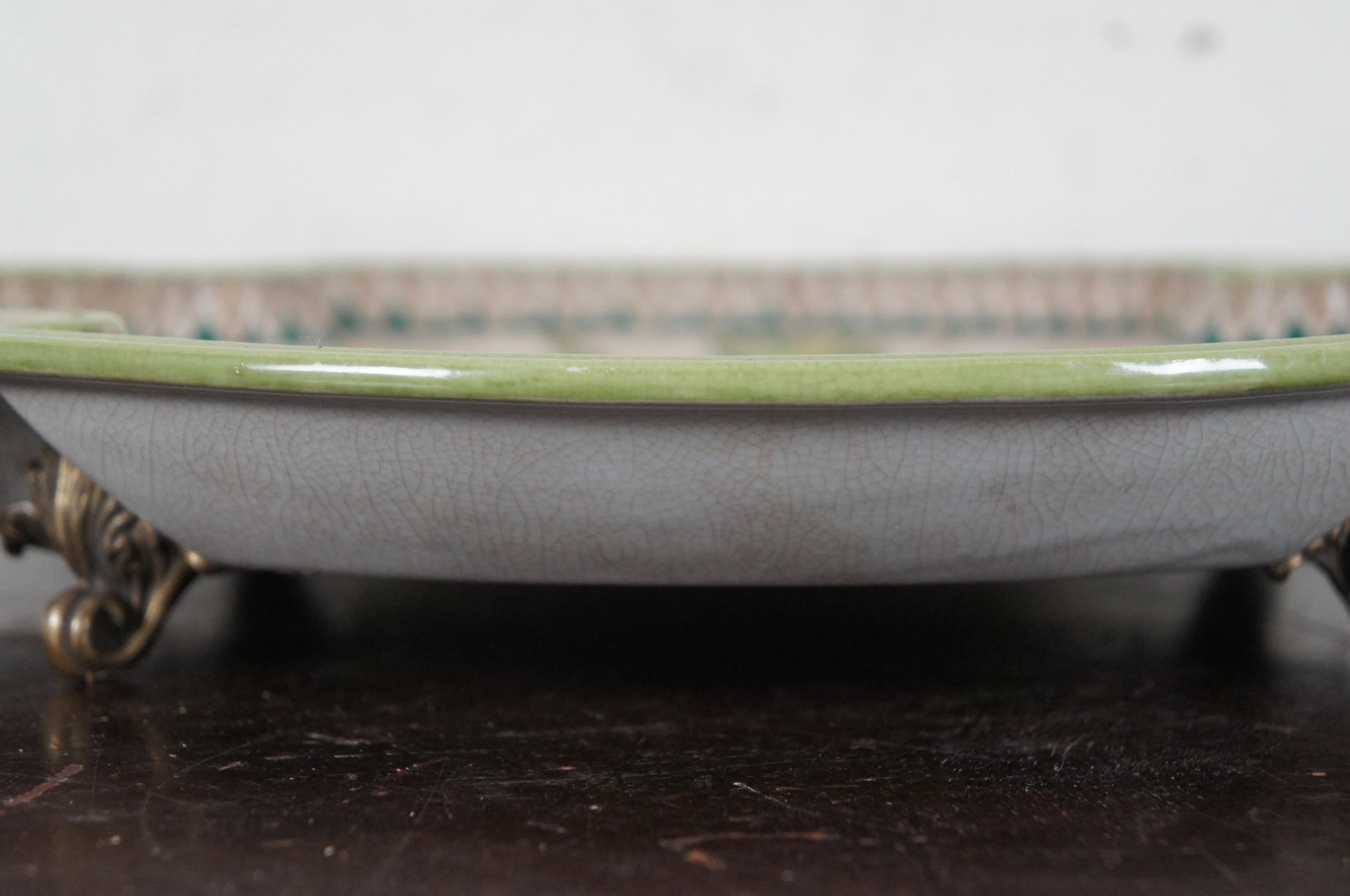Plateau ovale néoclassique sur pied à fleurs en porcelaine et bronze Wong Lee 5