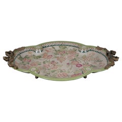 Wong Lee Porcelain & Bronze Neoclassical Floral Footed Oval Platter Tray