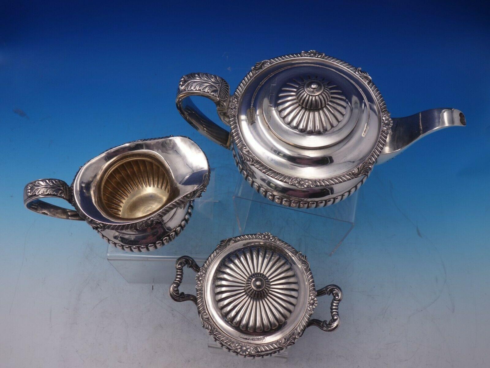 Wong Shing Chinese Export Sterling Silver Tea Set 3pc c.1840-1870 '#6462' In Excellent Condition For Sale In Big Bend, WI