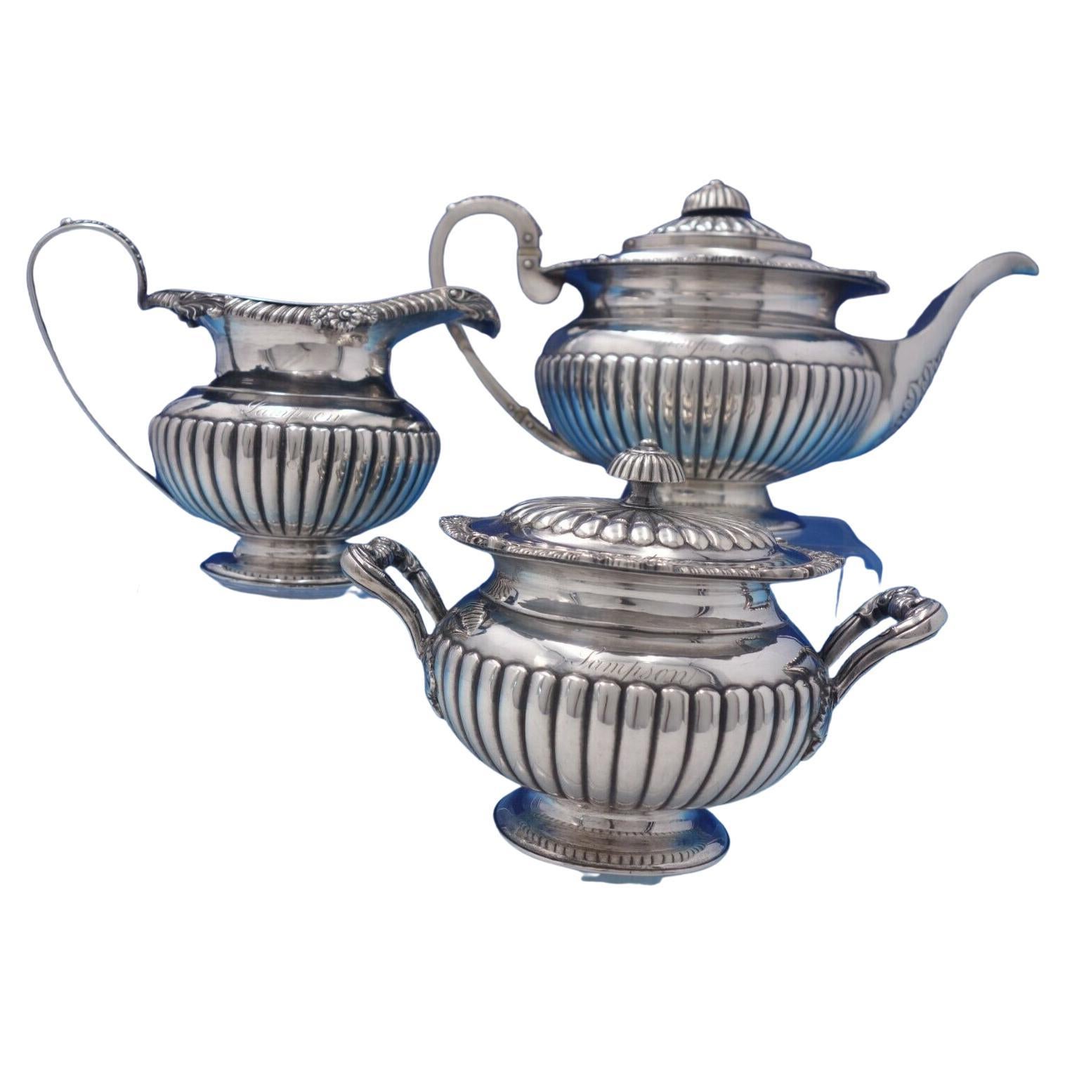 Wong Shing Chinese Export Sterling Silver Tea Set 3pc c.1840-1870 '#6462'