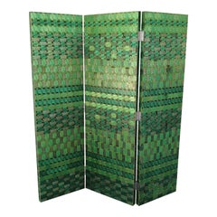 Wood 3-Panel Screen with Inlaid Green Printed Circuit Boards