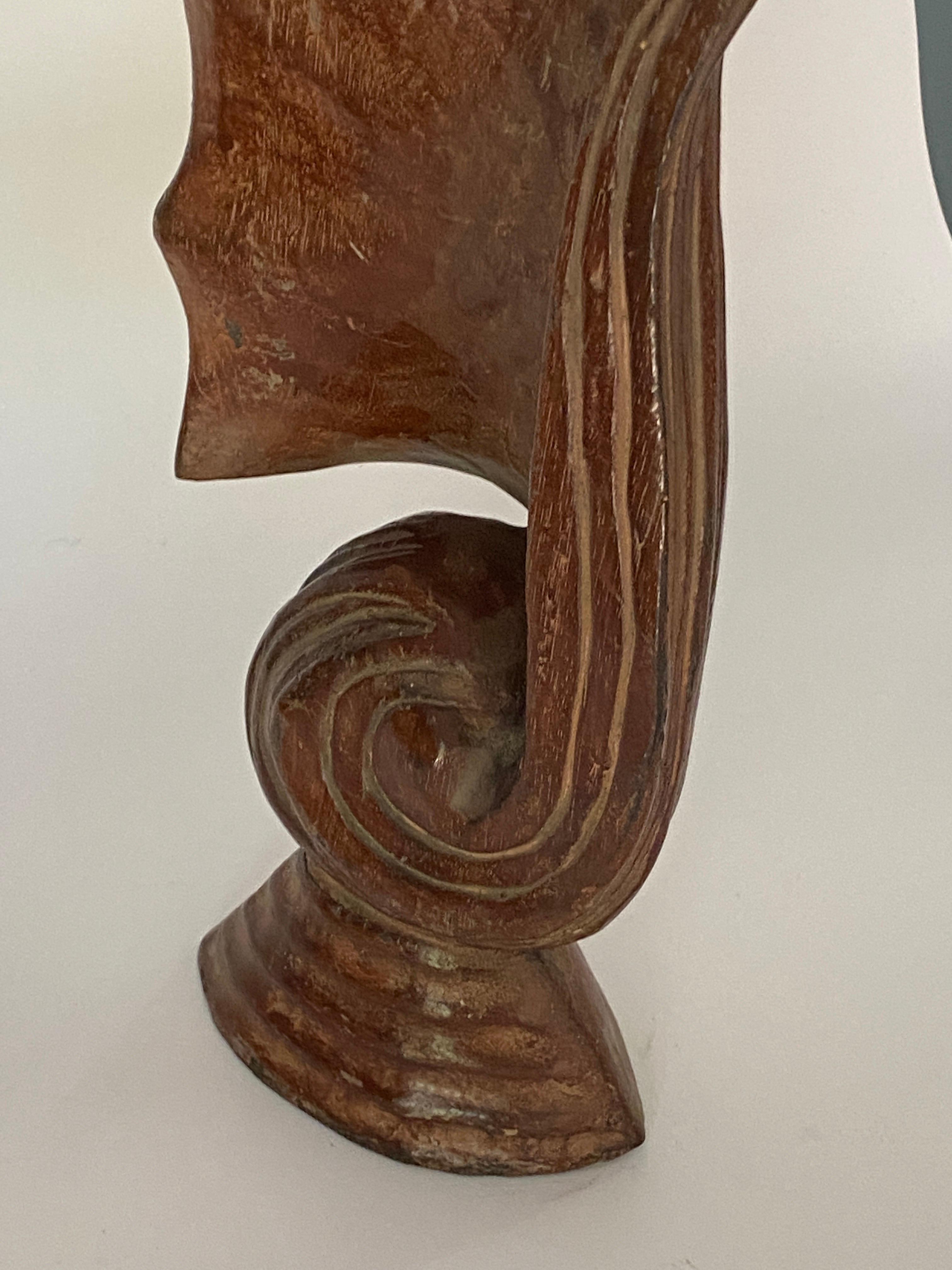 Wood Abstract Sculpture, Shell Shape, Brown Color, France, 1960 For Sale 3