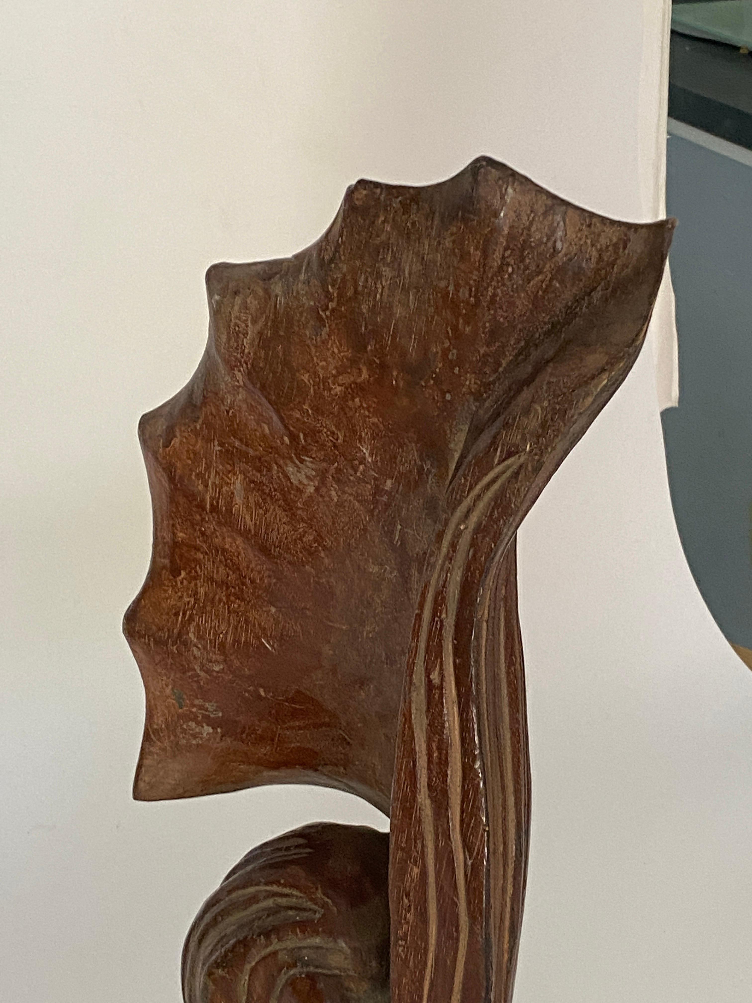 Wood Abstract Sculpture, Shell Shape, Brown Color, France, 1960 For Sale 4