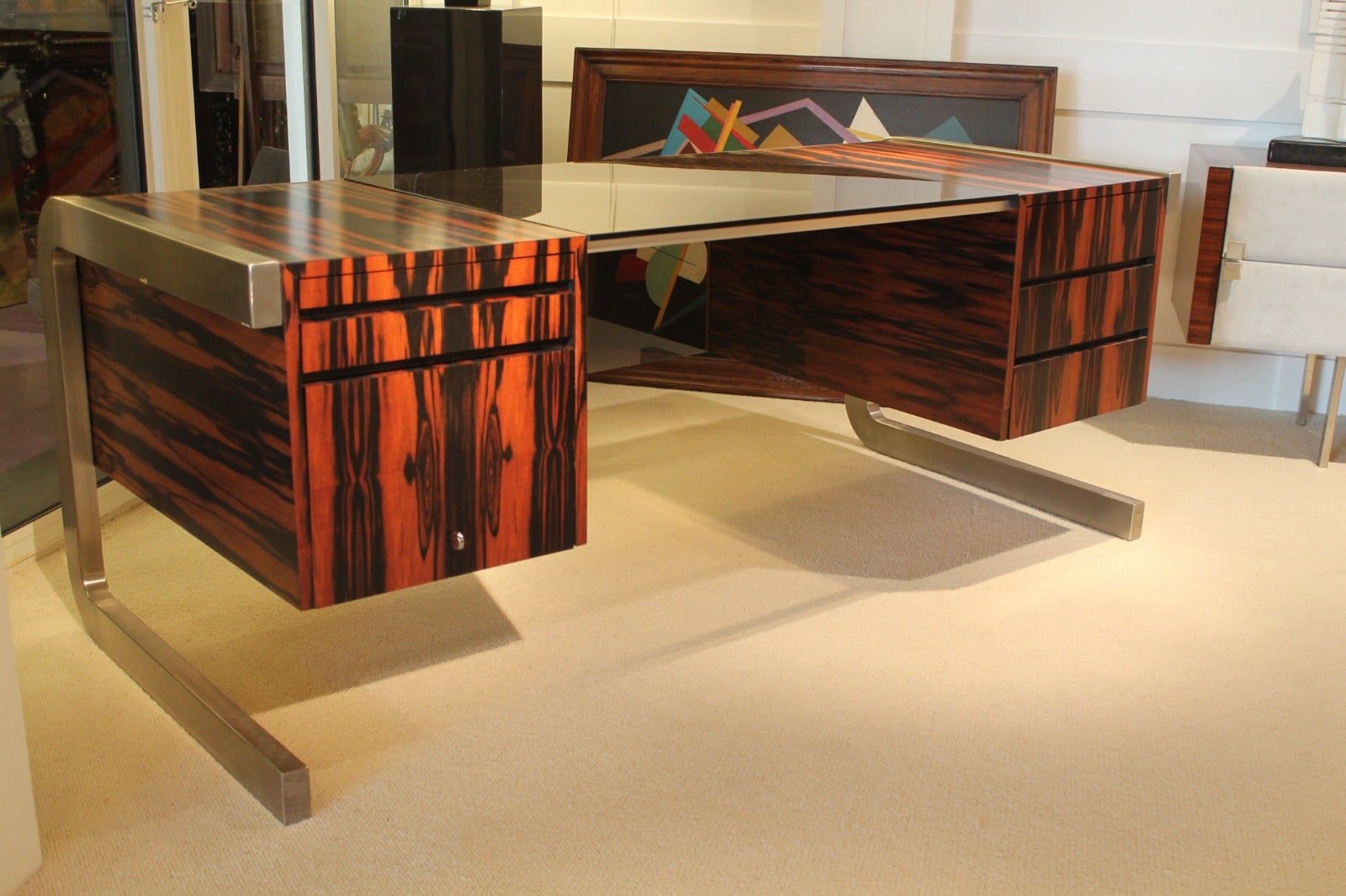 Mid-20th Century Wood and Aluminum Desk Table 1960s For Sale
