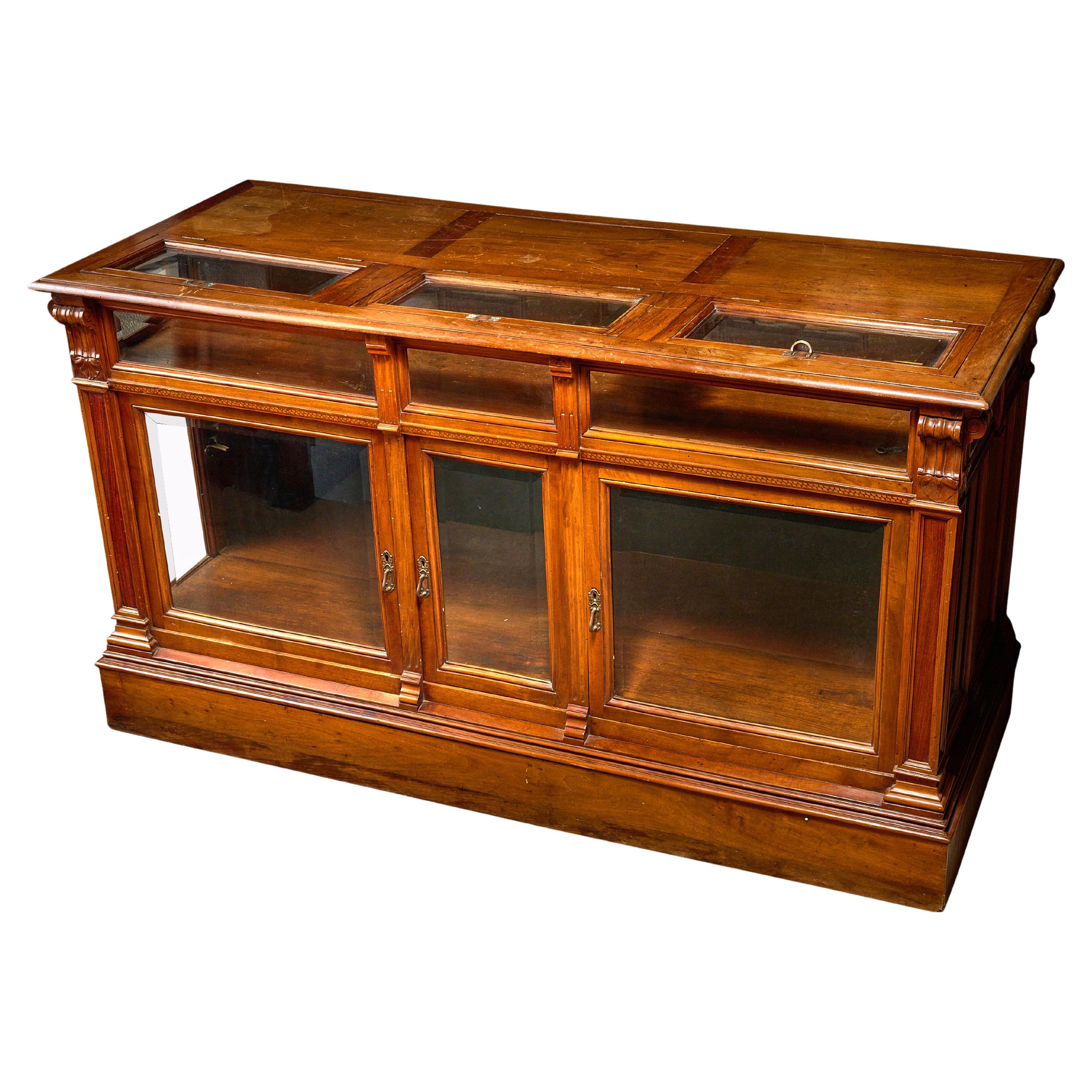 Wood and Beveled Glass Vitrine For Sale