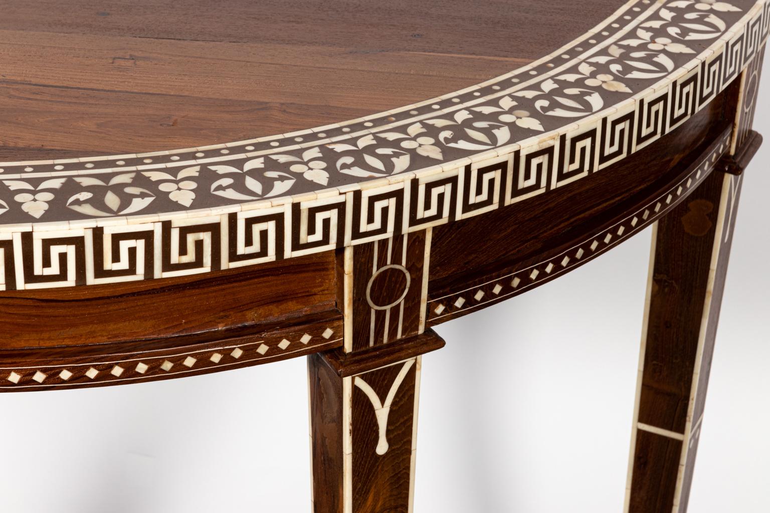 Wood and Bone Inlaid Demilune Console Table 6
