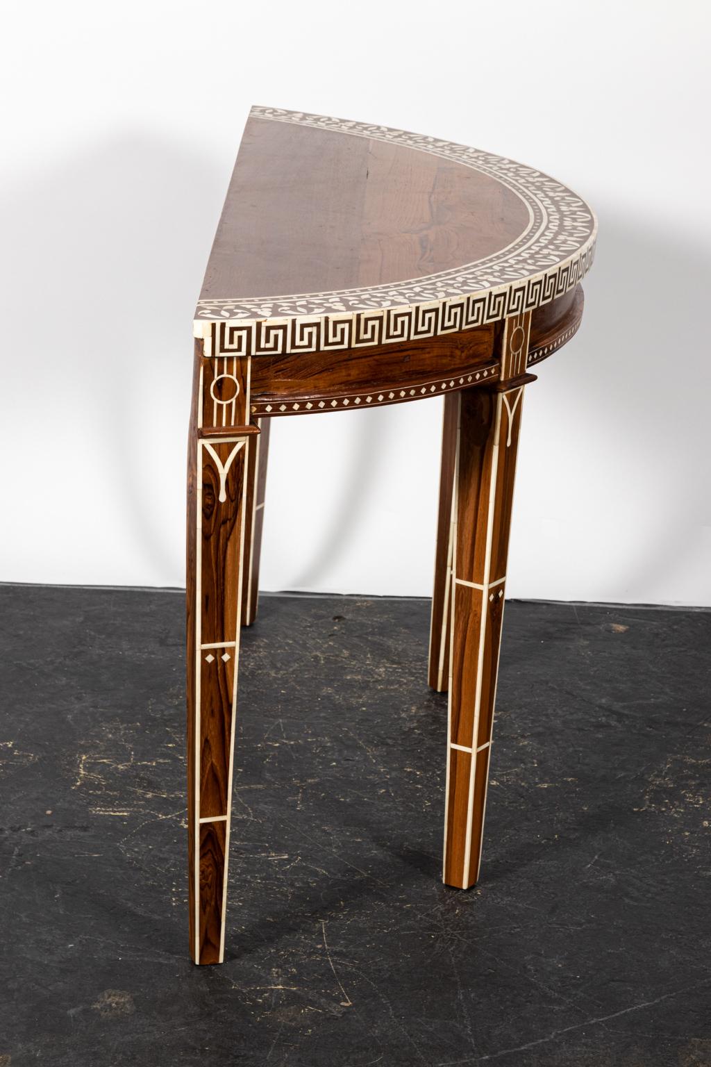 Wood and Bone Inlaid Demilune Console Table 2