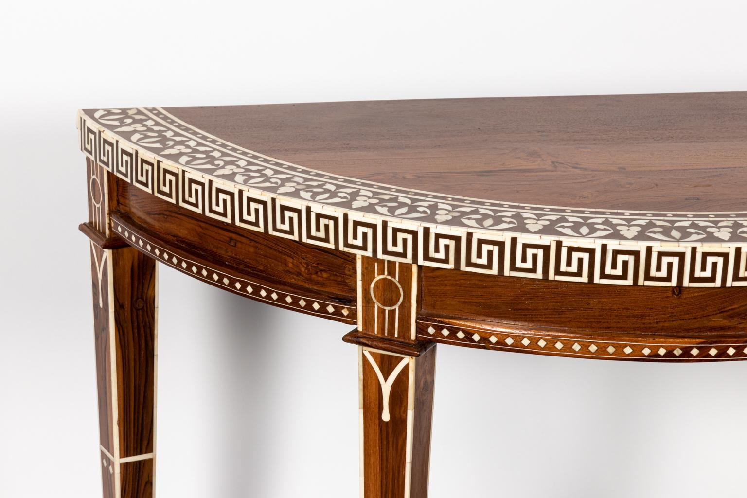 Wood and Bone Inlaid Demilune Console Table 4