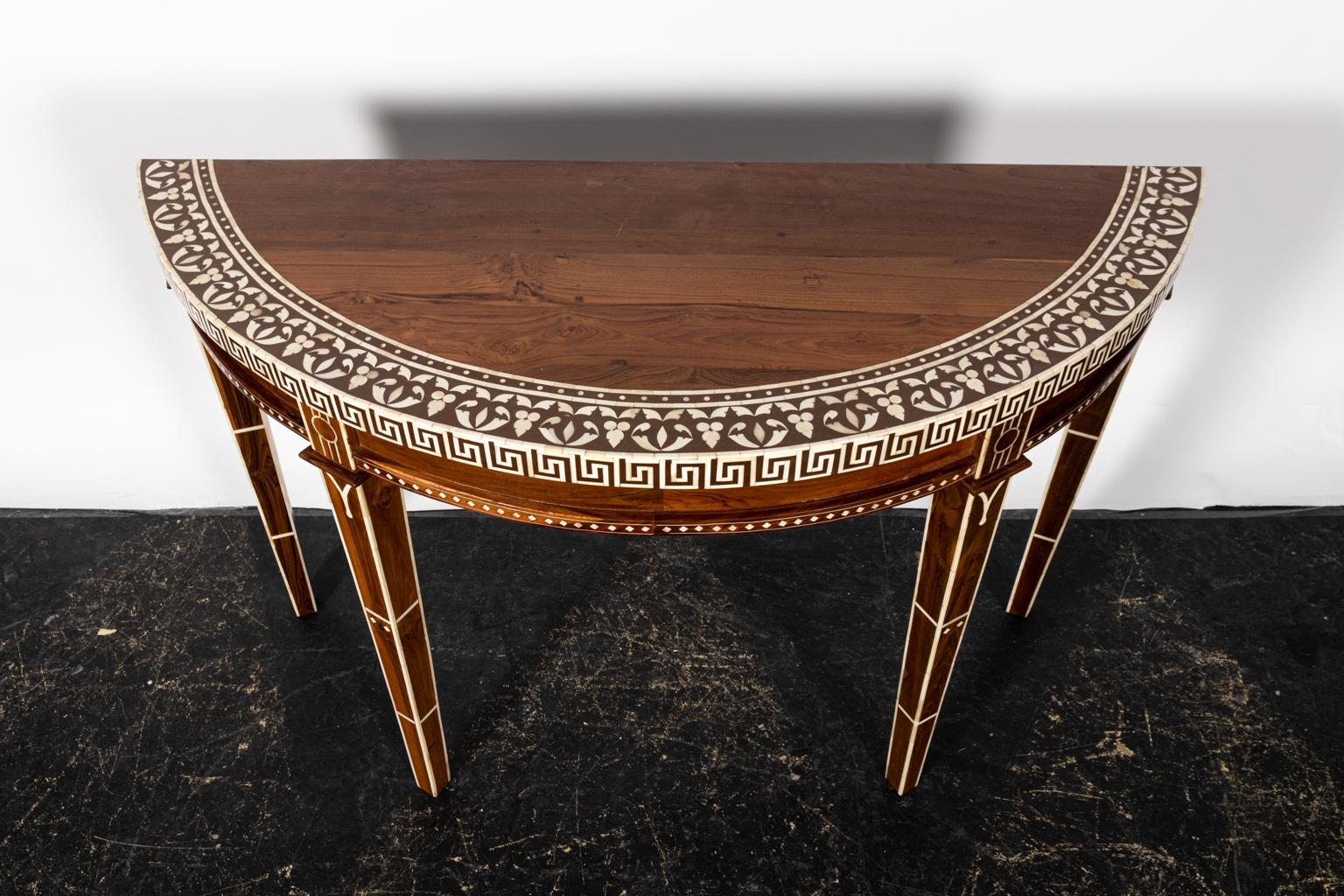 Wood and Bone Inlaid Demilune Console Table 5