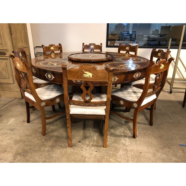 Wood and Bone Inlaid Dining Table and Eight Chairs from India For Sale at 1stdibs