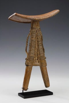 Wood and Bound Leather Headrest. Pokot Culture, Kenya