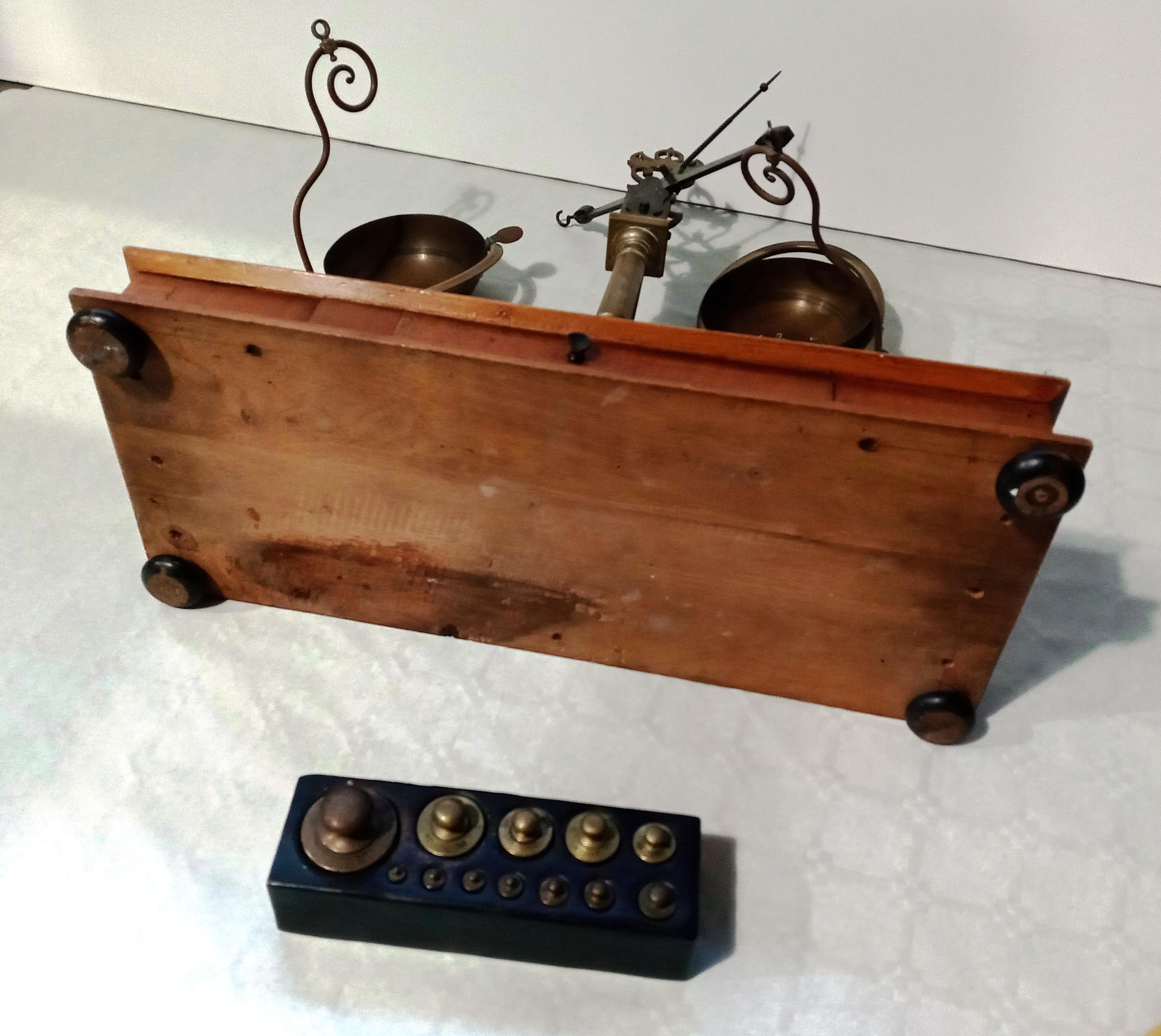 Wood and Brass Apothecary Scale, 1950s For Sale 5