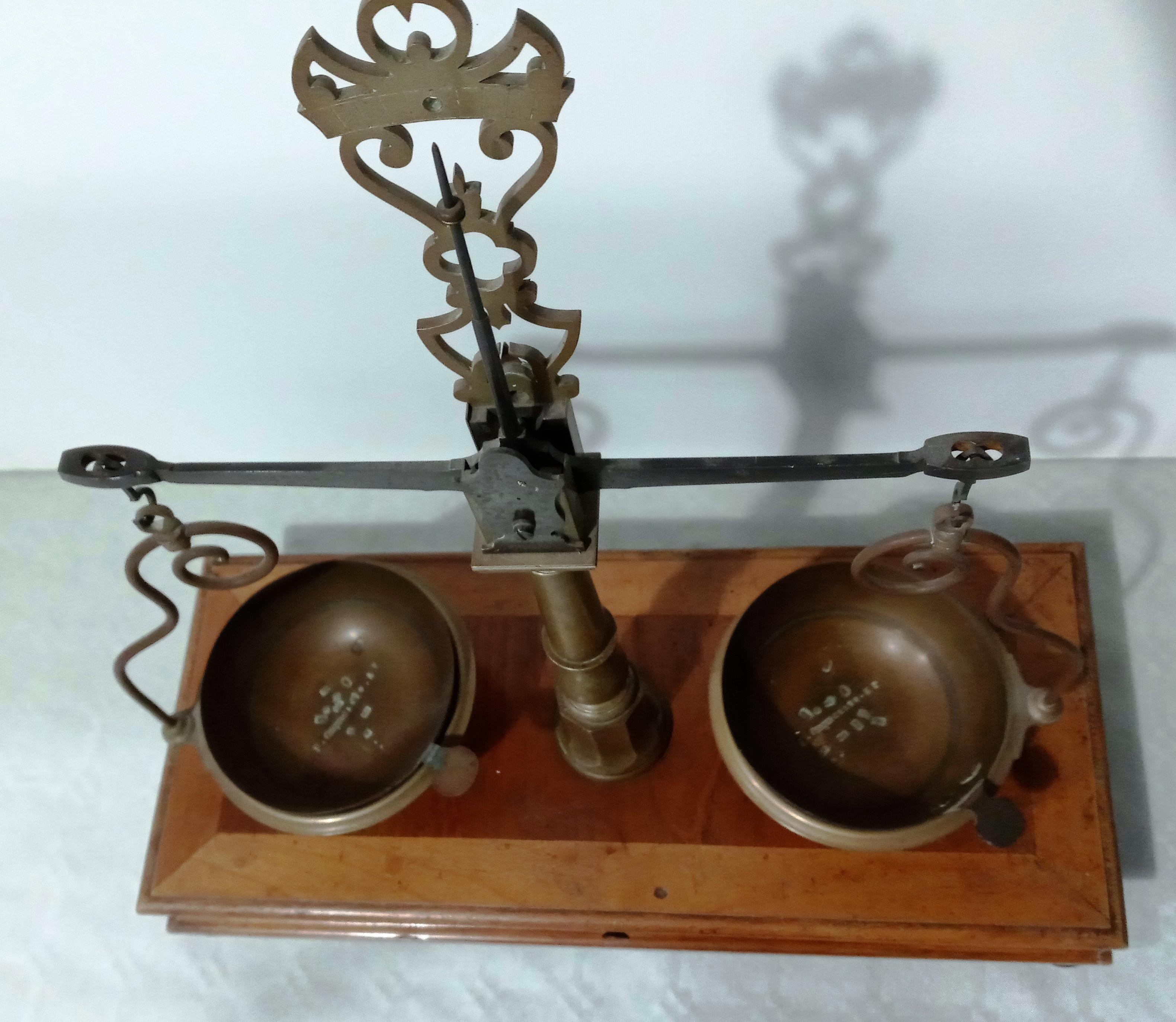 Art Nouveau Wood and Brass Apothecary Scale, 1950s For Sale