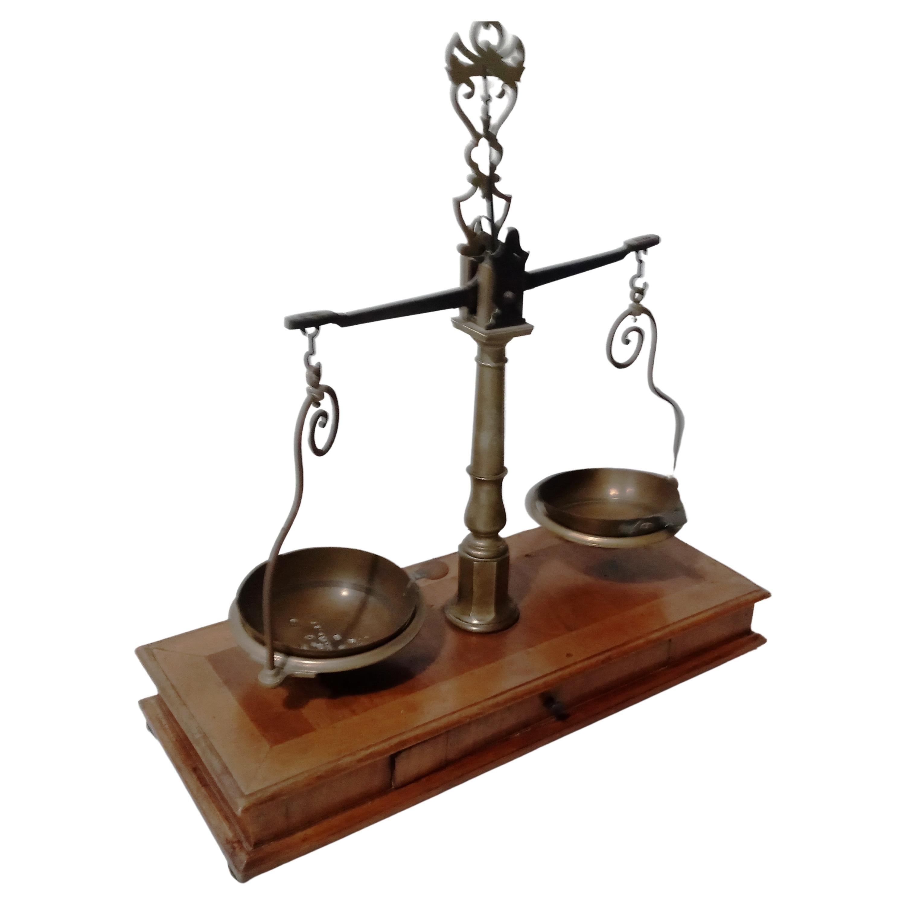Wood and Brass Apothecary Scale, 1950s