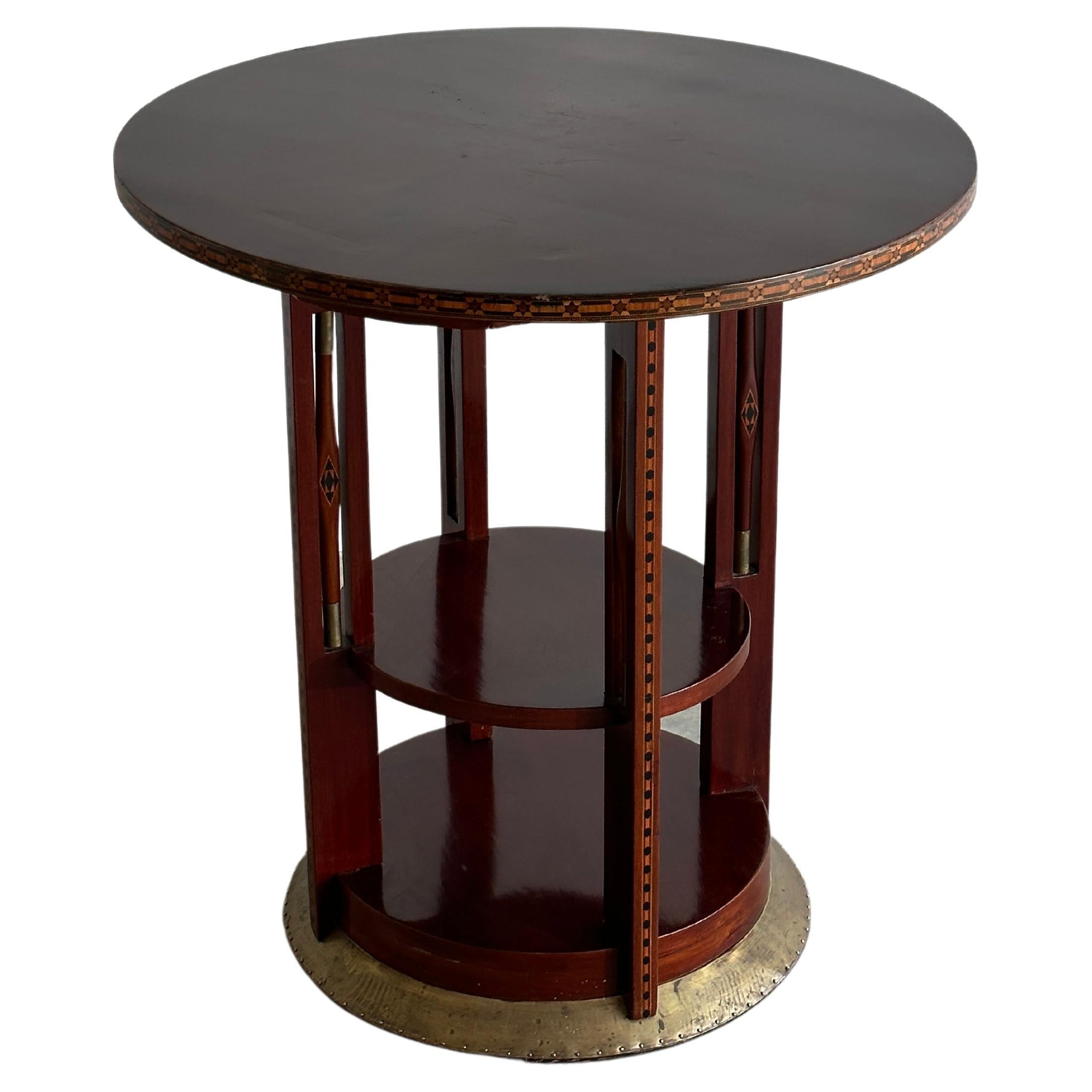 Wood and brass Austrian Secessionist side table  For Sale