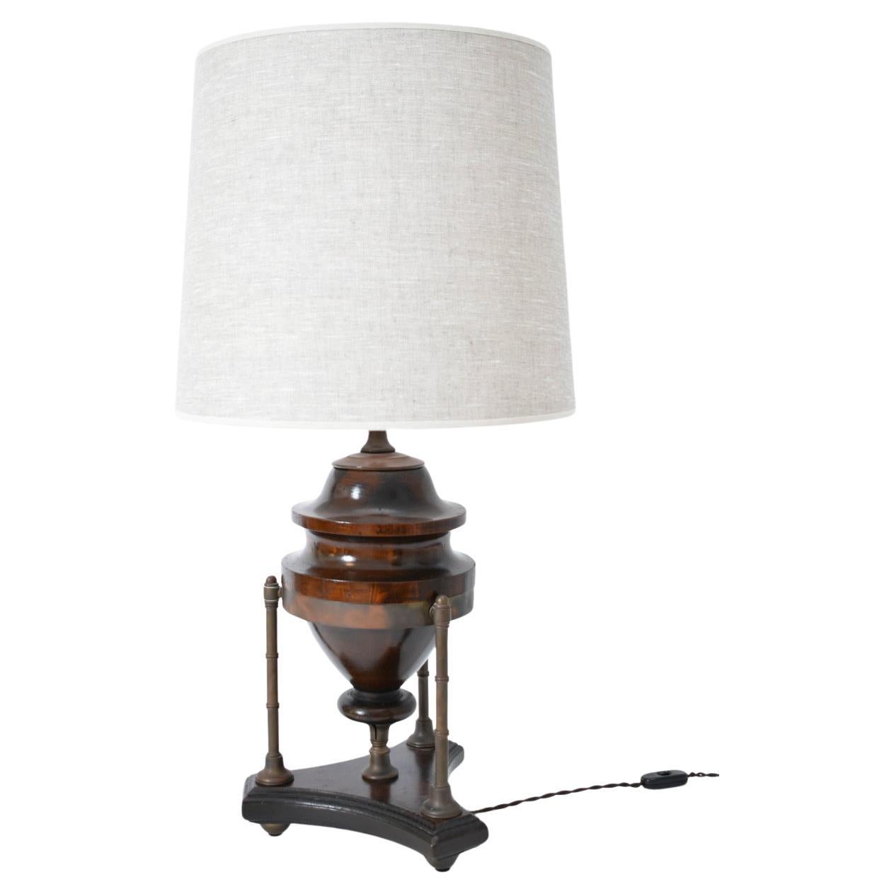 Wood and brass baluster lamp, 1910s.