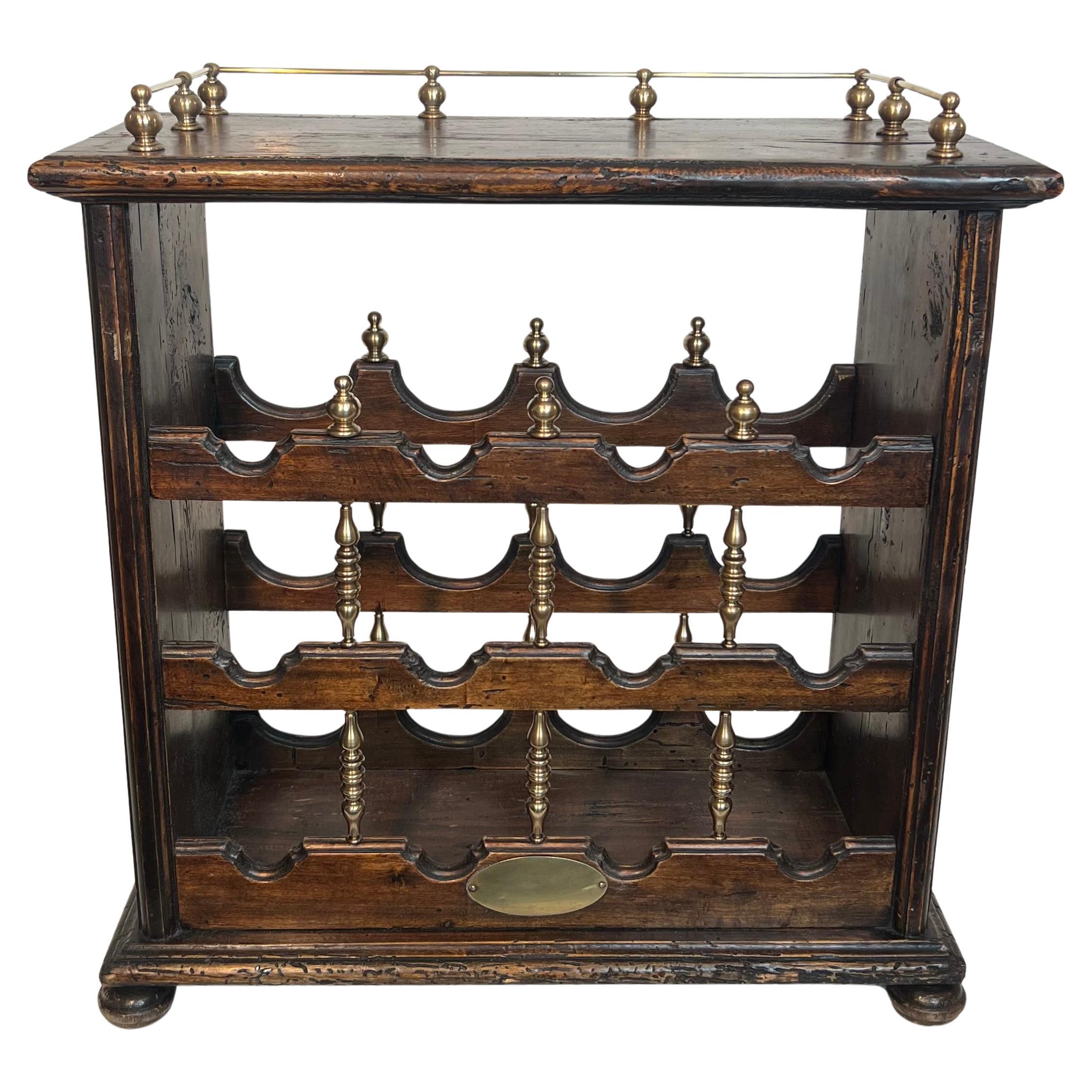 Wood and Brass Bottles Holder For Sale