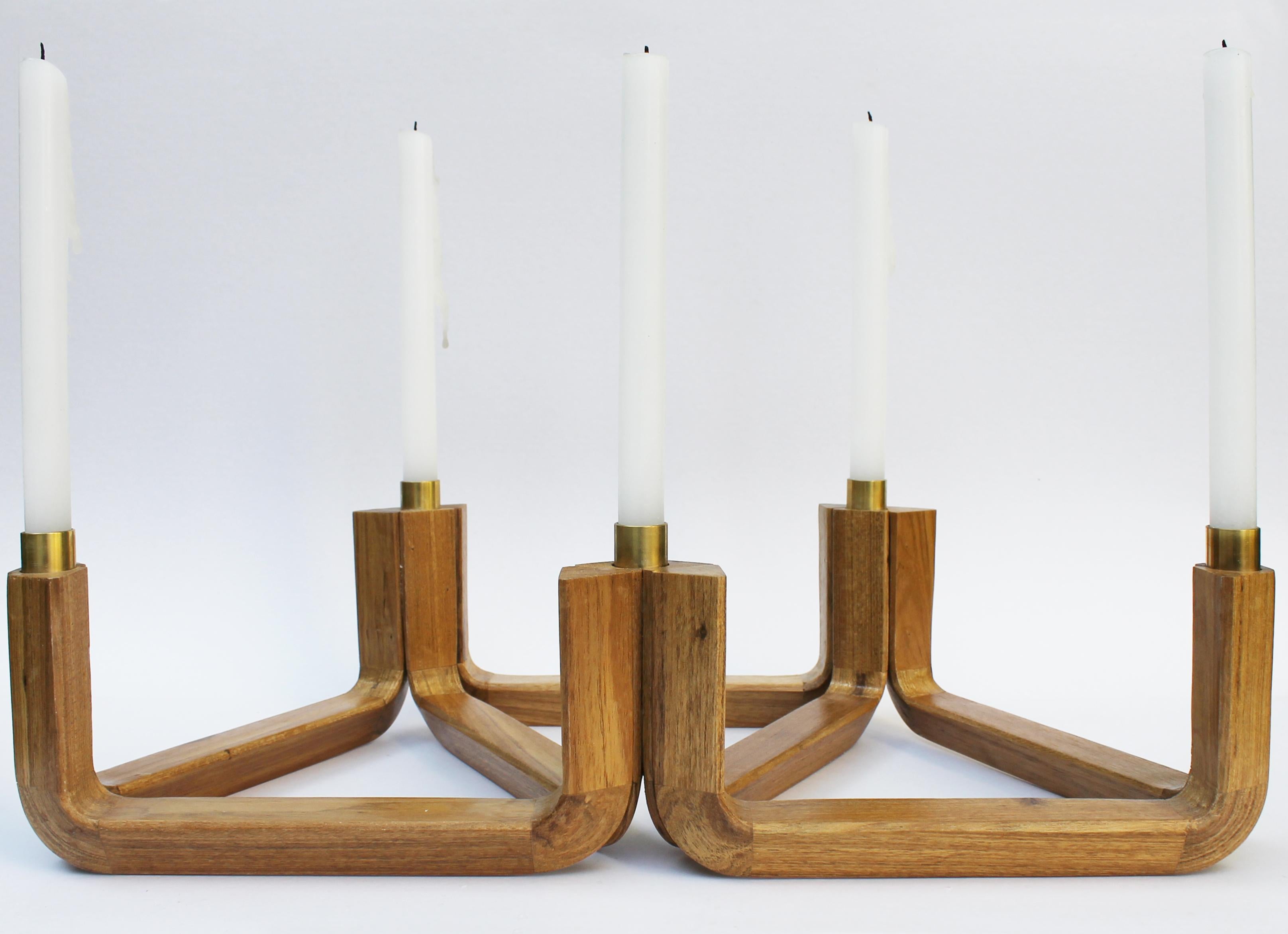 Other Wood and Brass Candelabra, Five Candles, Void Collection For Sale