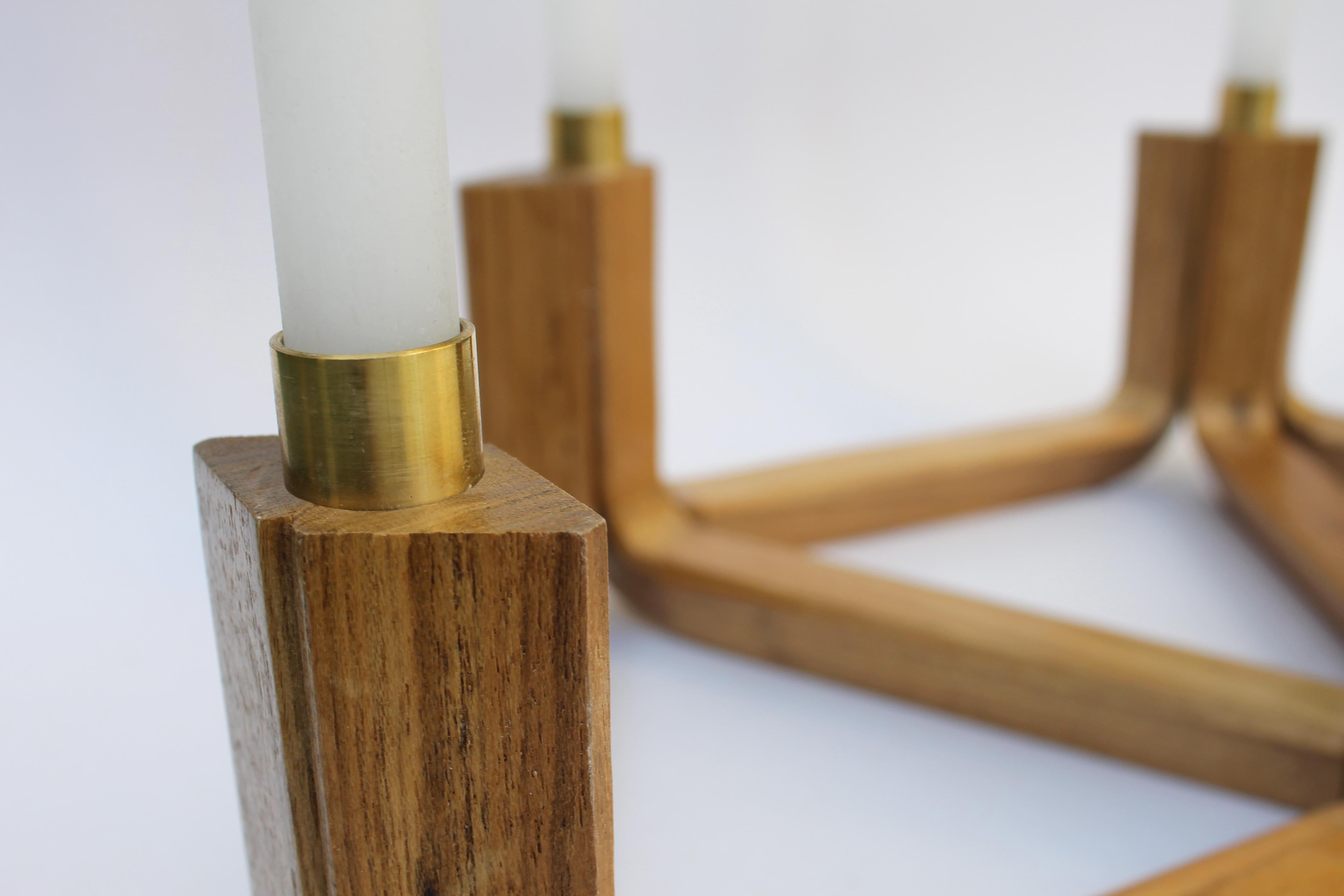 Wood and Brass Candelabra, Five Candles, Void Collection In New Condition For Sale In Sao Paulo, BR