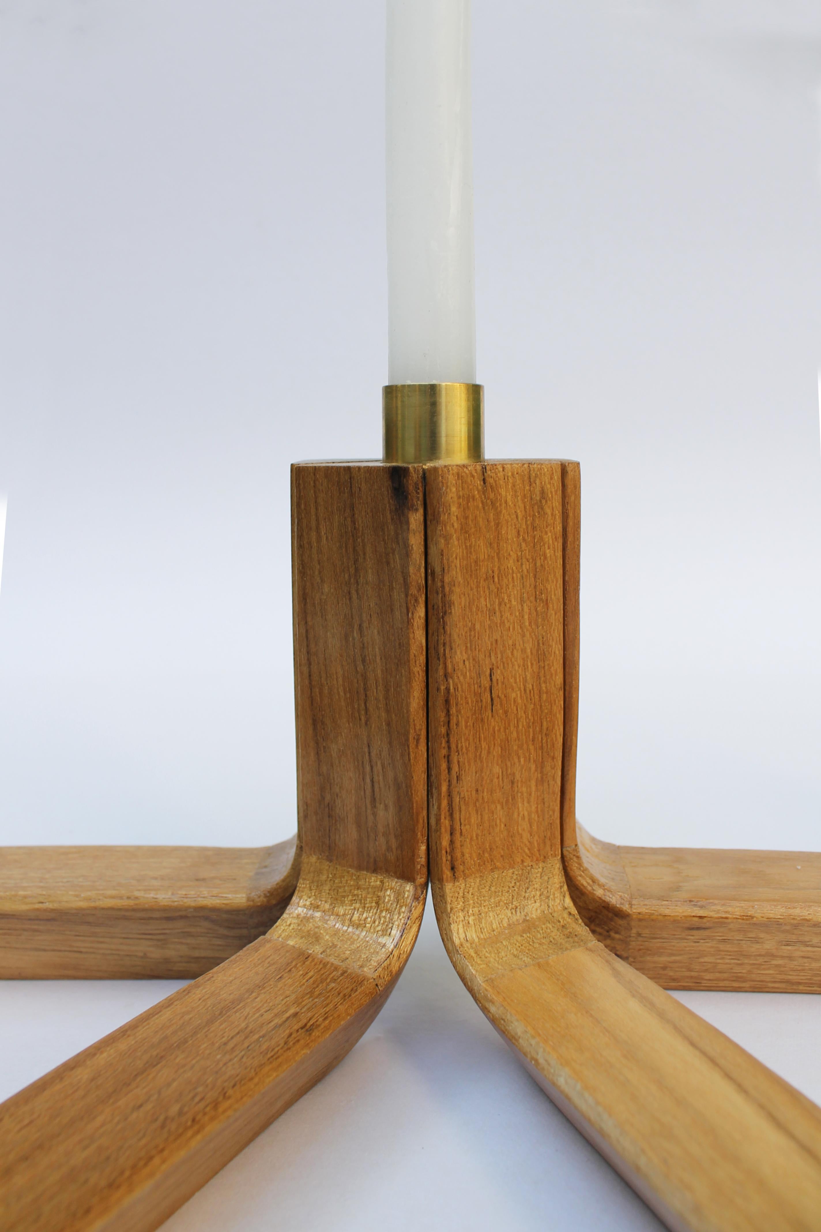 Contemporary Wood and Brass Candelabra, Five Candles, Void Collection For Sale