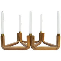 Wood and Brass Candelabra, Five Candles, Void Collection
