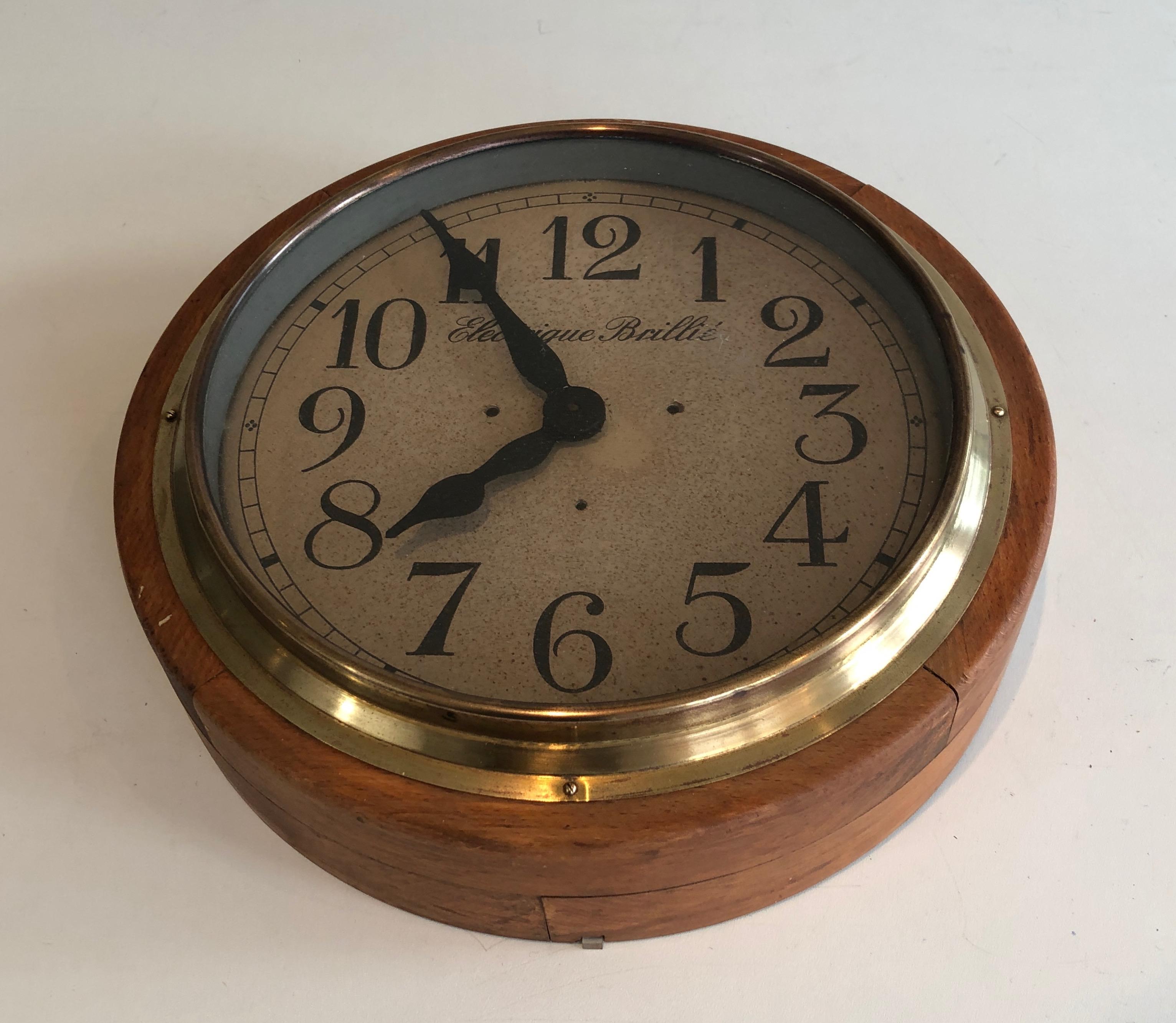 Wood and Brass Clock, Signed Electrique Brillé, French, Circa 1900 7