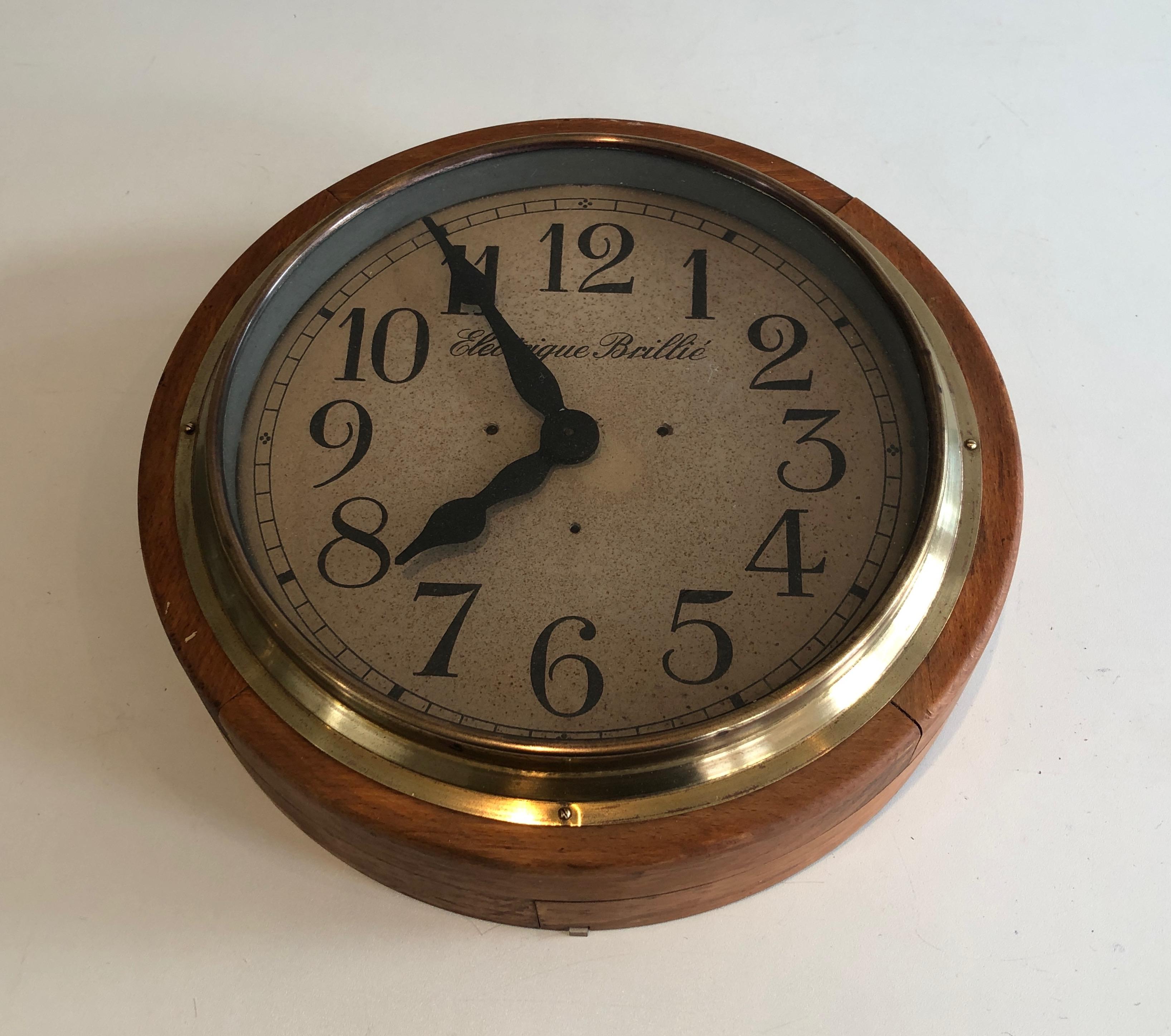 Wood and Brass Clock, Signed Electrique Brillé, French, Circa 1900 9