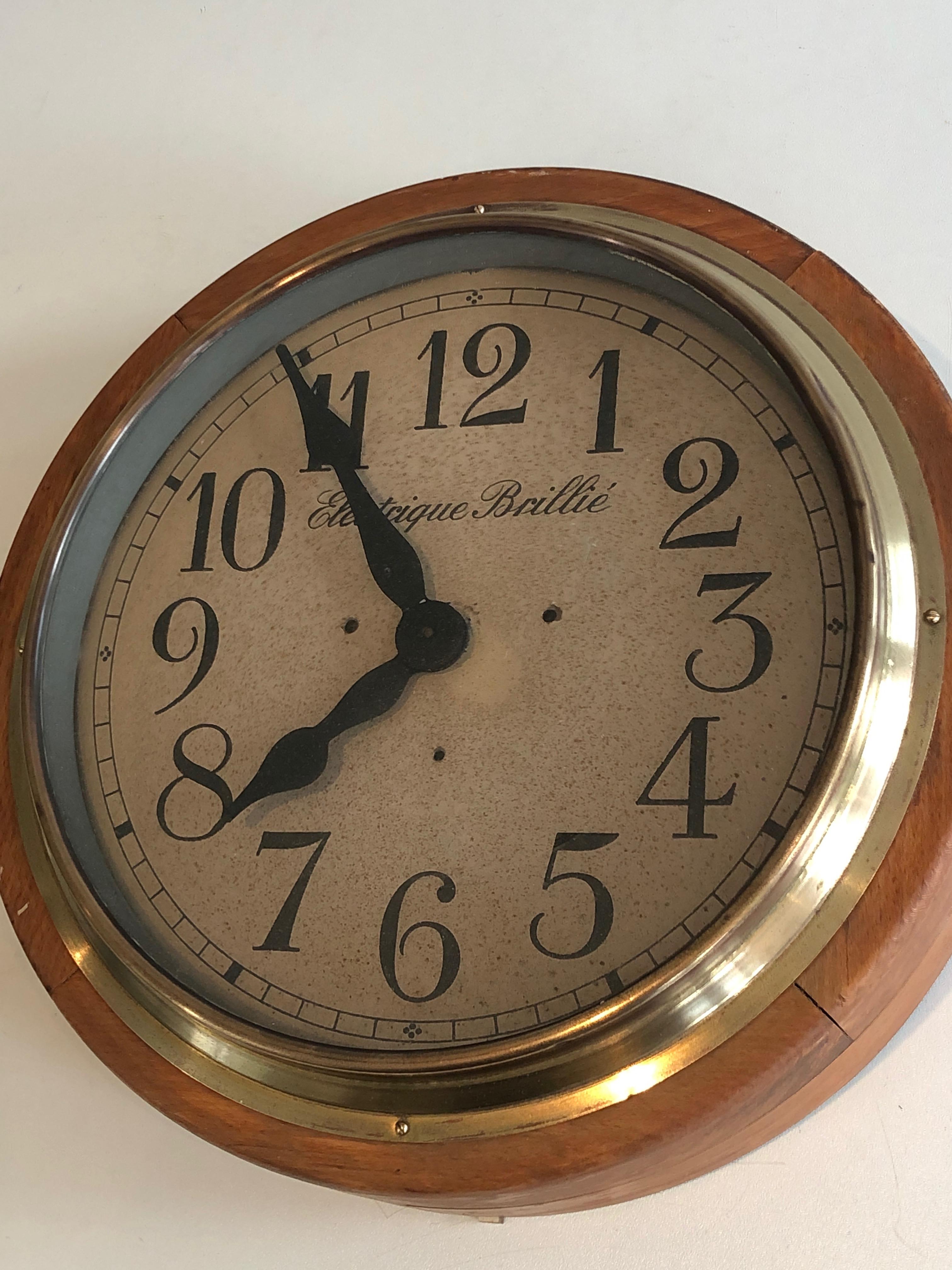 Early 20th Century Wood and Brass Clock, Signed Electrique Brillé, French, Circa 1900