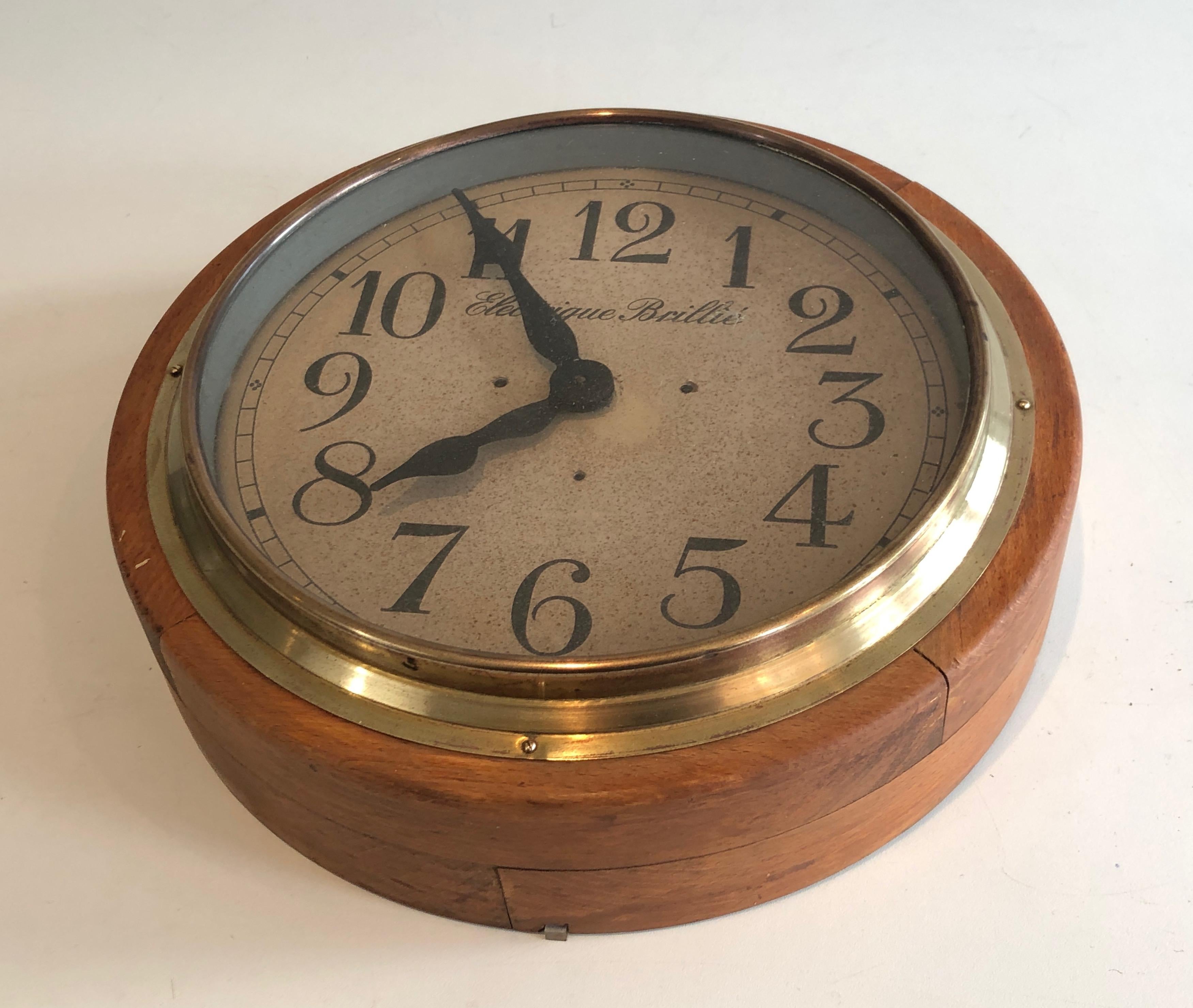 Metal Wood and Brass Clock, Signed Electrique Brillé, French, Circa 1900