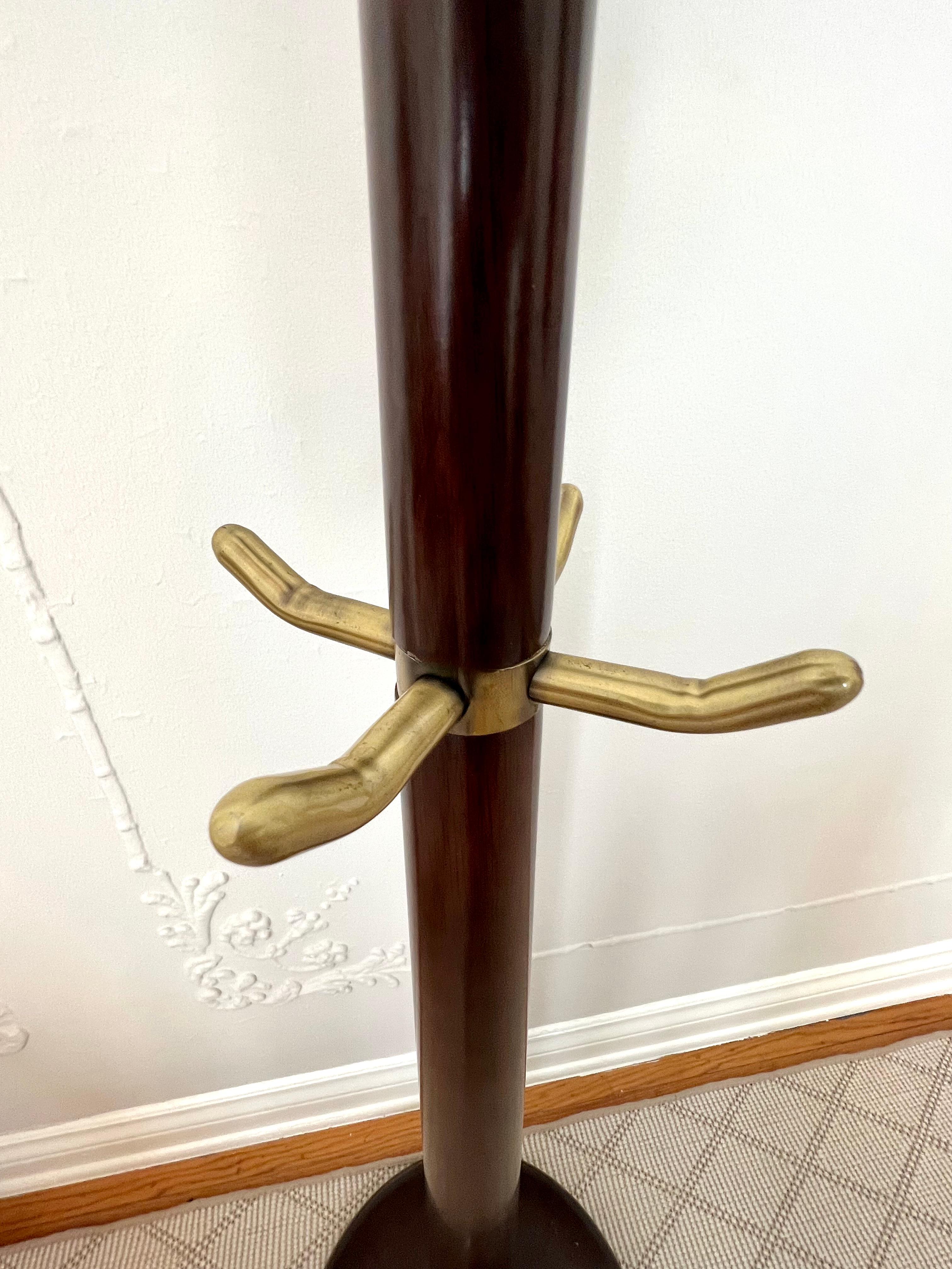 Wood and Brass Coat Rack in the Style of Italian 1940's For Sale 2