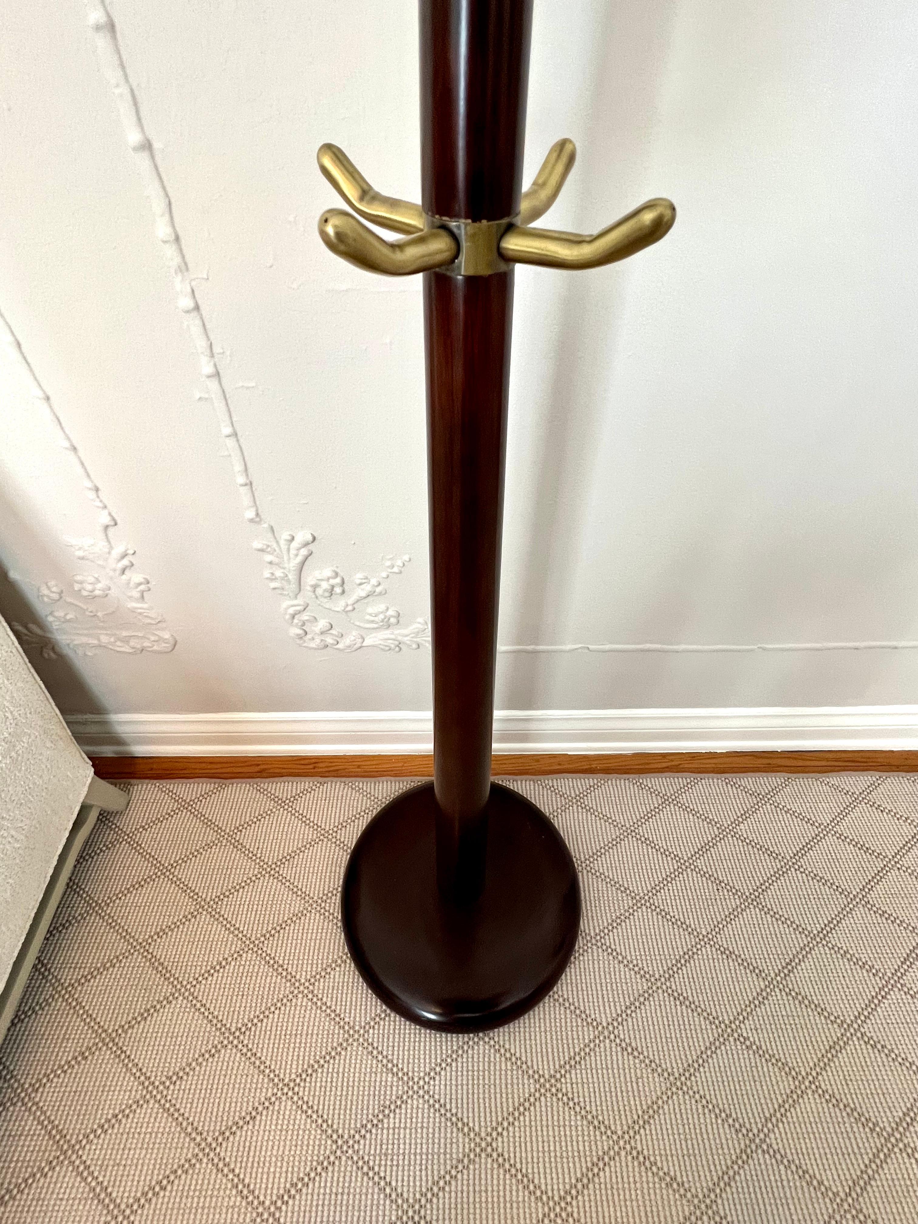 Wood and Brass Coat Rack in the Style of Italian 1940's For Sale 3