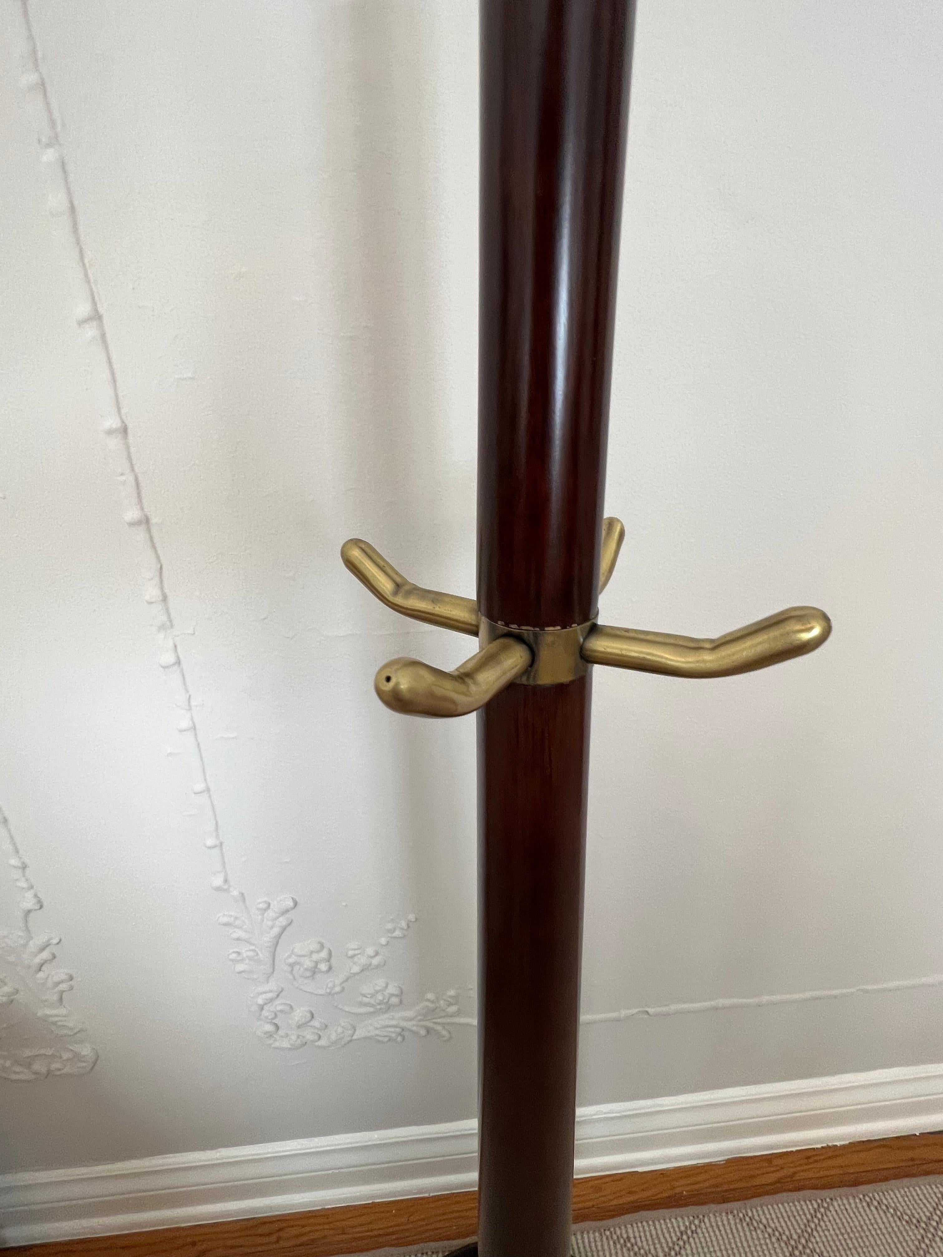 Patinated Wood and Brass Coat Rack in the Style of Italian 1940's For Sale